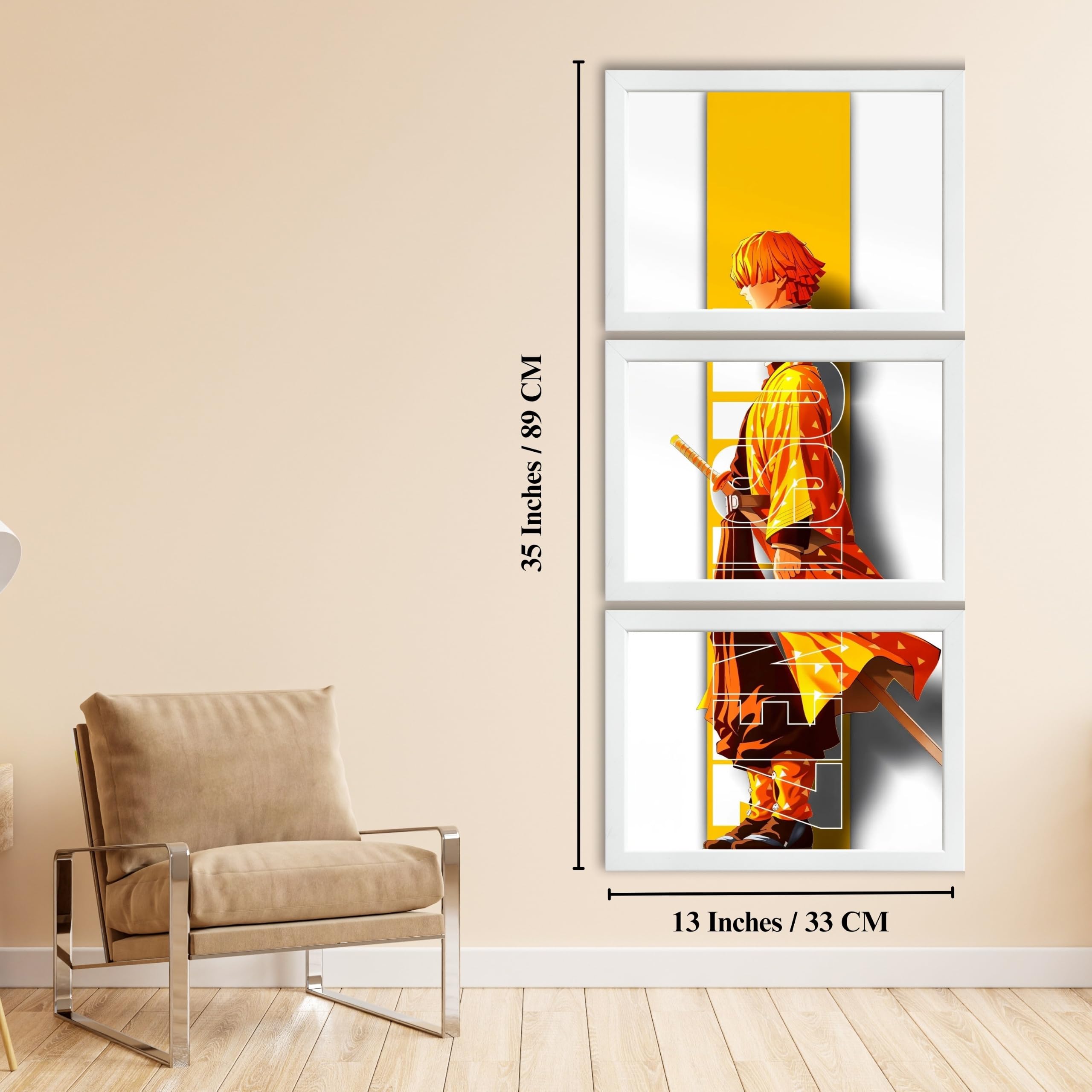VENUXE ARTS Set Of 3 Anime Characters Wall Framed |Anime Characters Framed Poster for Living Room Bedroom Gaming Room Studio Wall Decor