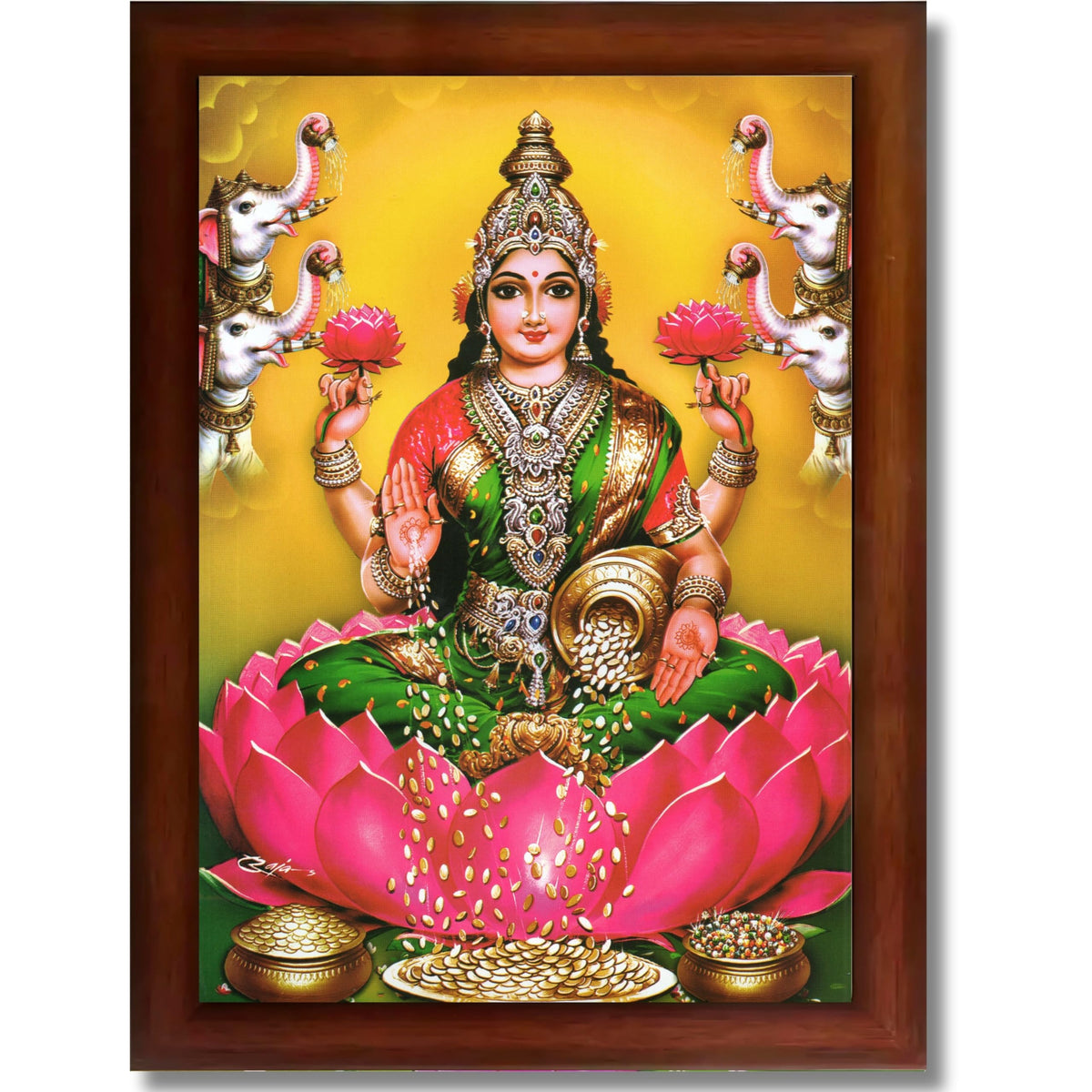 CRAFT QUEST Goddess Lakshmi Mata Devi Vaibhav Laxmi Maa Wall Painting Photo Framed | Ideal for Home, Office, Temple & Puja Room, Wall Decor