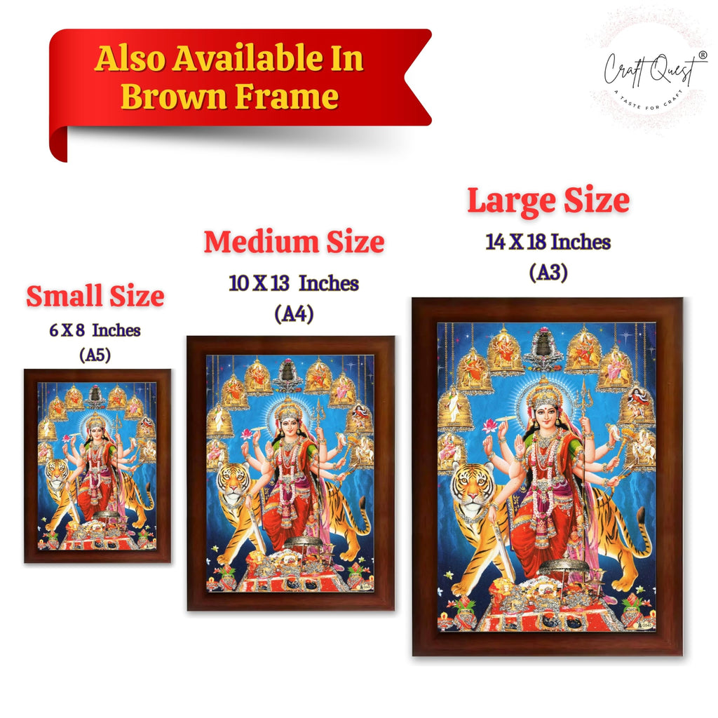 CRAFT QUEST Durga Maa MataJi Goddess Navdurga Durga Wall Painting Framed Home and Pooja Décor Item