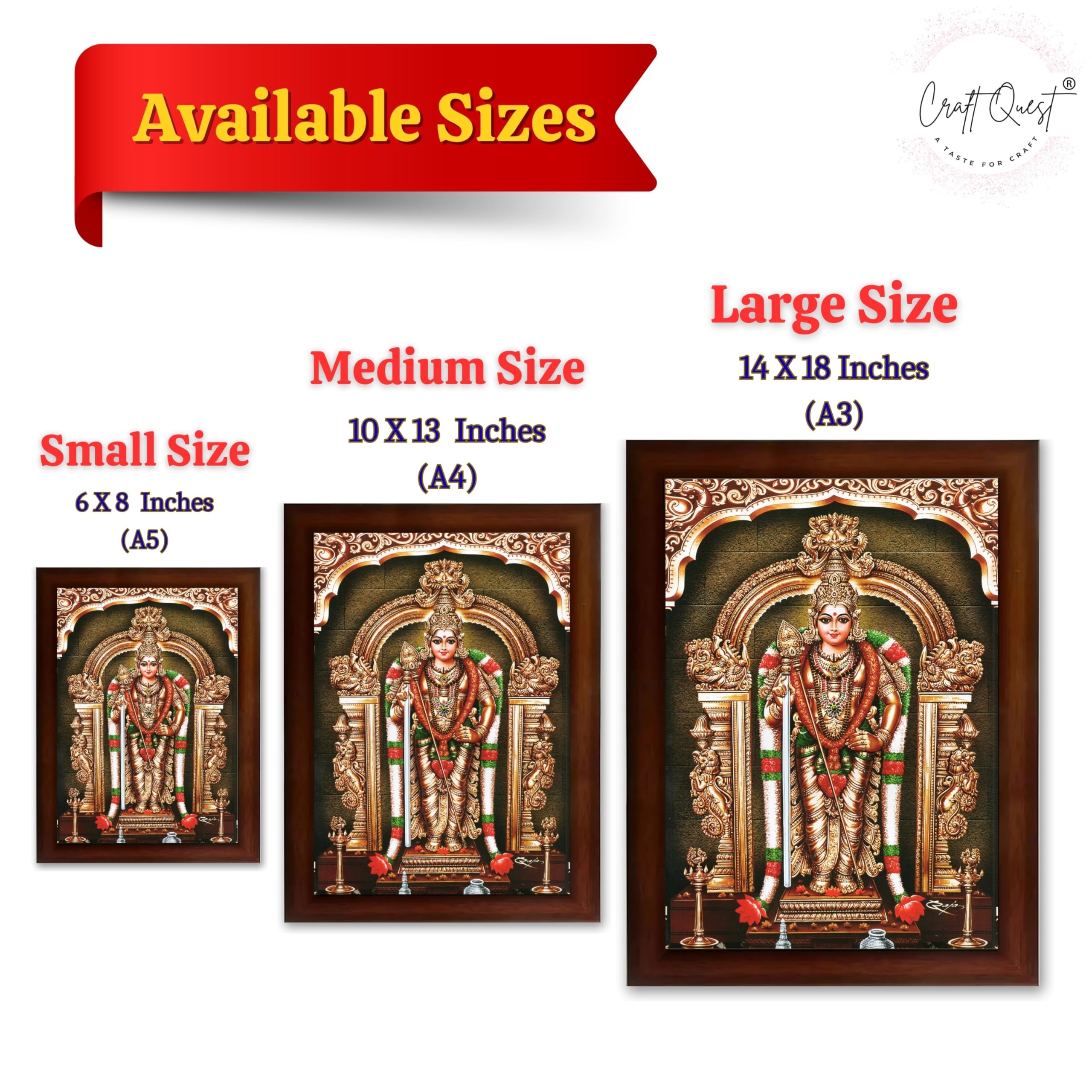CRAFT QUEST Tiruchendur Murugan Lord Subramanya Swamy Wall Painting Framed | South God Picture Frame for Home, Office, Temple & Gifting