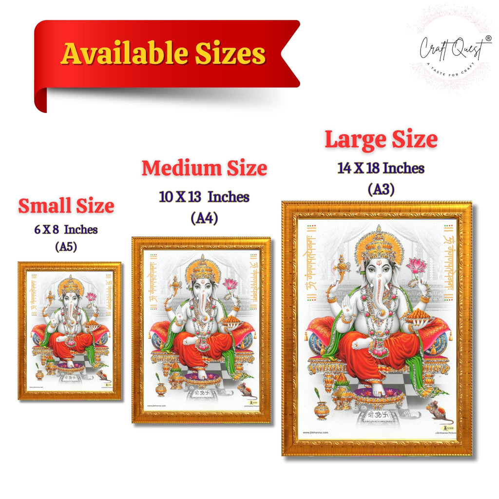 CRAFT QUEST Lord Ganpati Modern Wall Art Painting With Frame For Pooja, Home and Office Decor Item