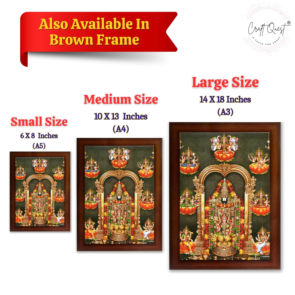 CRAFT QUEST Lord Tirupati Balaji Lord Venkateshwara Swamy Wall Painting Framed, Home, Temple, Pooja, Wall Décor Item