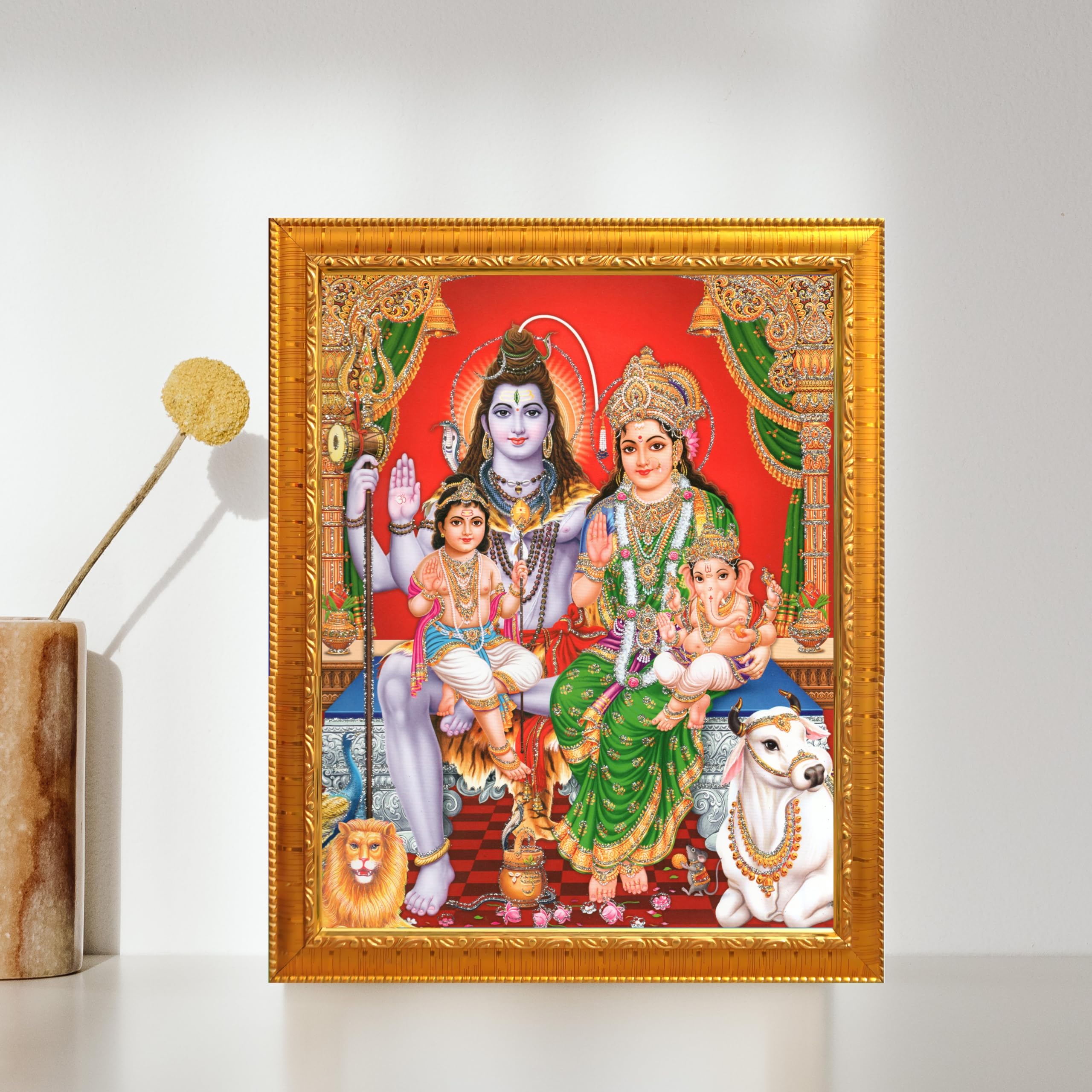 CRAFT QUEST Shiv Parivar Religious Wood Photo Frame with Acrylic glass (Golden, 7 X 9 inch)