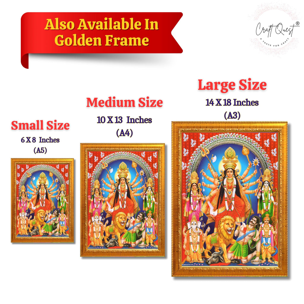 CRAFT QUEST Durga mata Mahishasura Mardini | Mahisasur Mardhini Durga Wall Painting Framed, Goddess Religious Photo Frame With Acrylic Glass