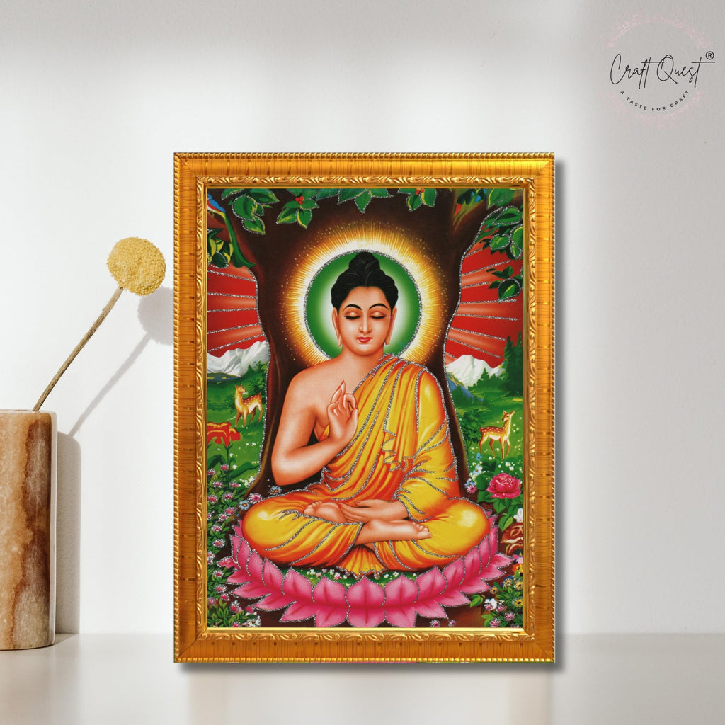 CRAFT QUEST Lord Buddha Photo Frame | Premium HD Spiritual Wall Frame | Peaceful Gautam Buddha Picture for Home Decor, Meditation