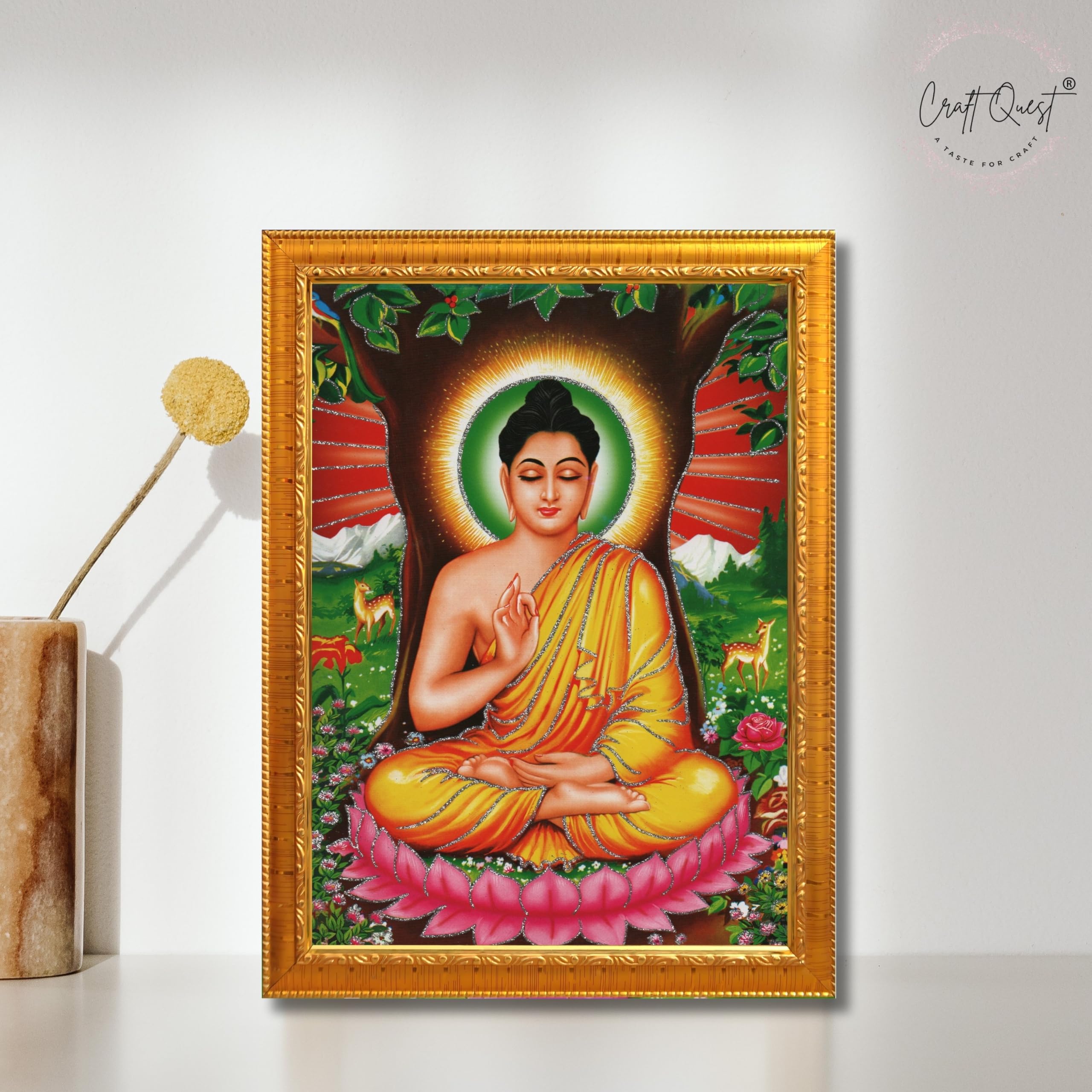 CRAFT QUEST Lord Buddha Photo Frame | Premium HD Spiritual Wall Frame | Peaceful Gautam Buddha Picture for Home Decor, Meditation