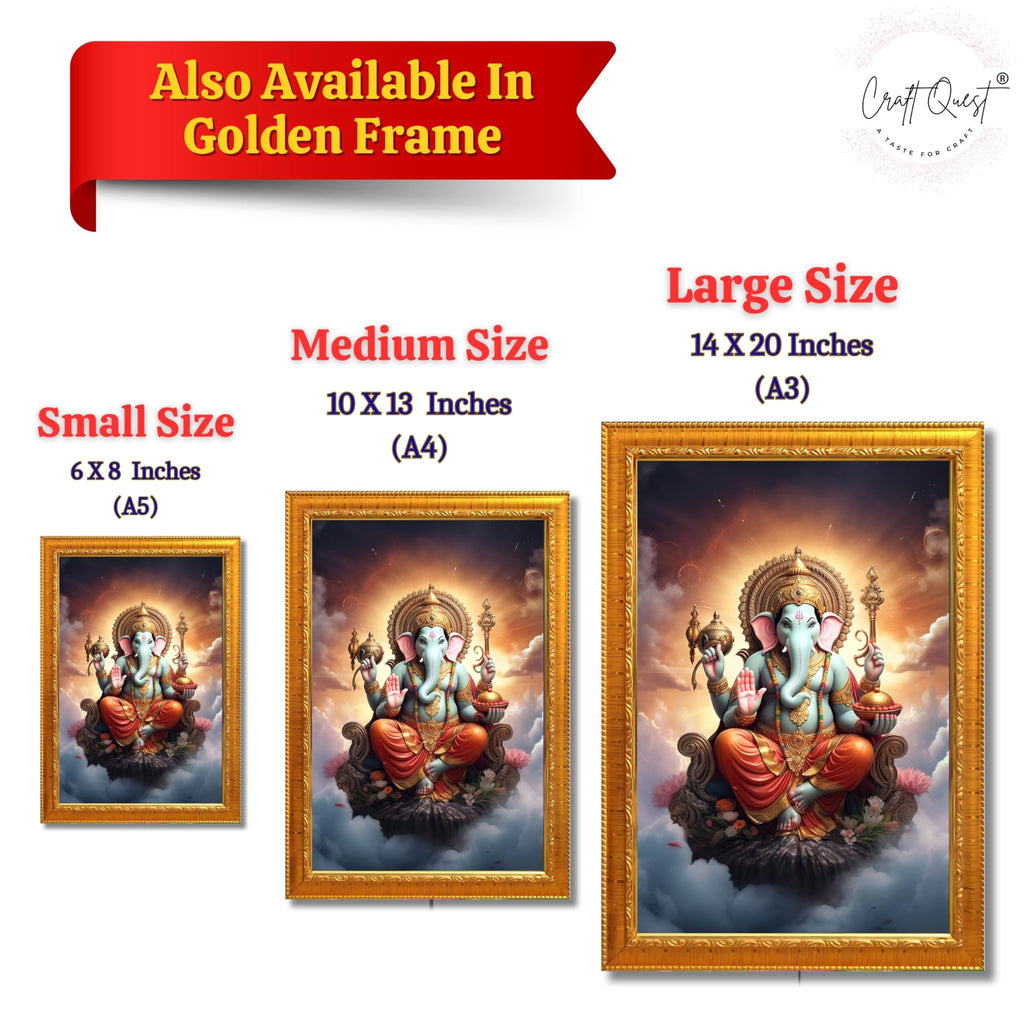 CRAFT QUEST God Ganesha Ganpati ji Photo Frame Wall Decor Mandir Pooja Poster Religious Painting Divine Hindu Temple Decoration Spiritual Blessings Home Office Gift