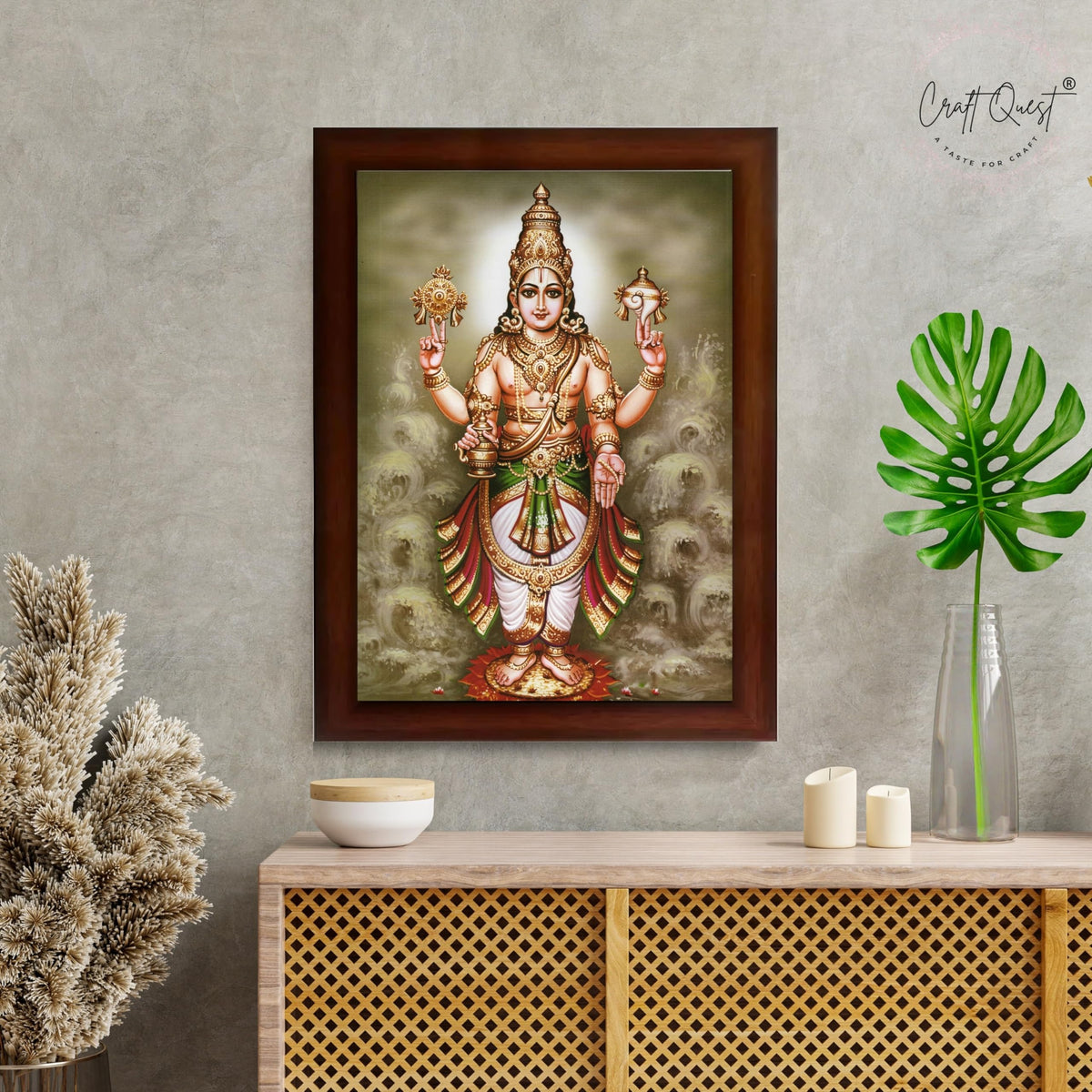 CRAFT QUEST Lord Dhanvantari Dhanwantri Wall Painting Photo Framed For Home, Pooja, Temple, Gift, Wall Décor Item