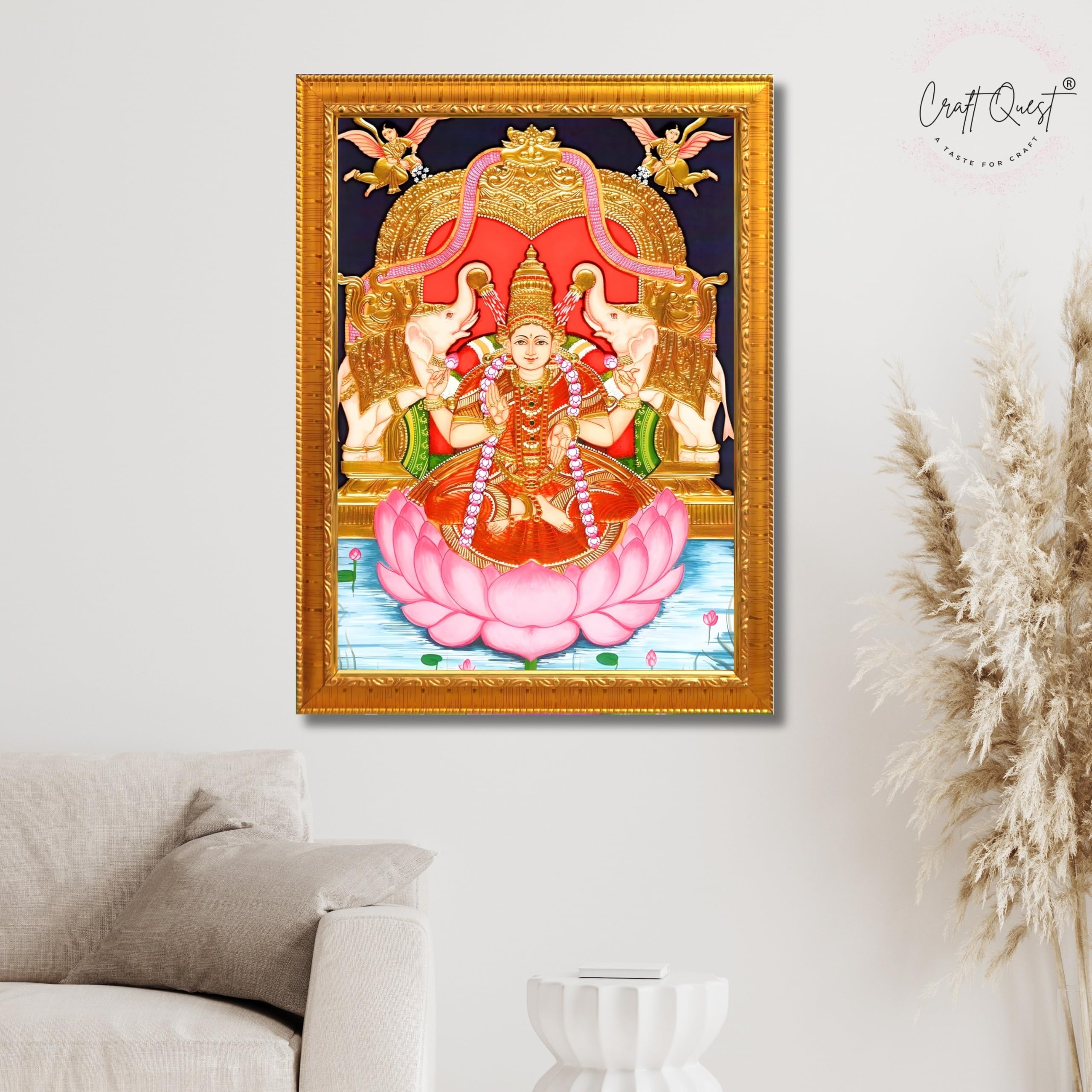 CRAFT QUEST Goddess Lakshmi Maa Vaibhav Laxmi Wall Painting Photo Framed | Acrylic Glass, Lightweight | Ideal for Home, Office, Temple & Puja Room, Wall Decor