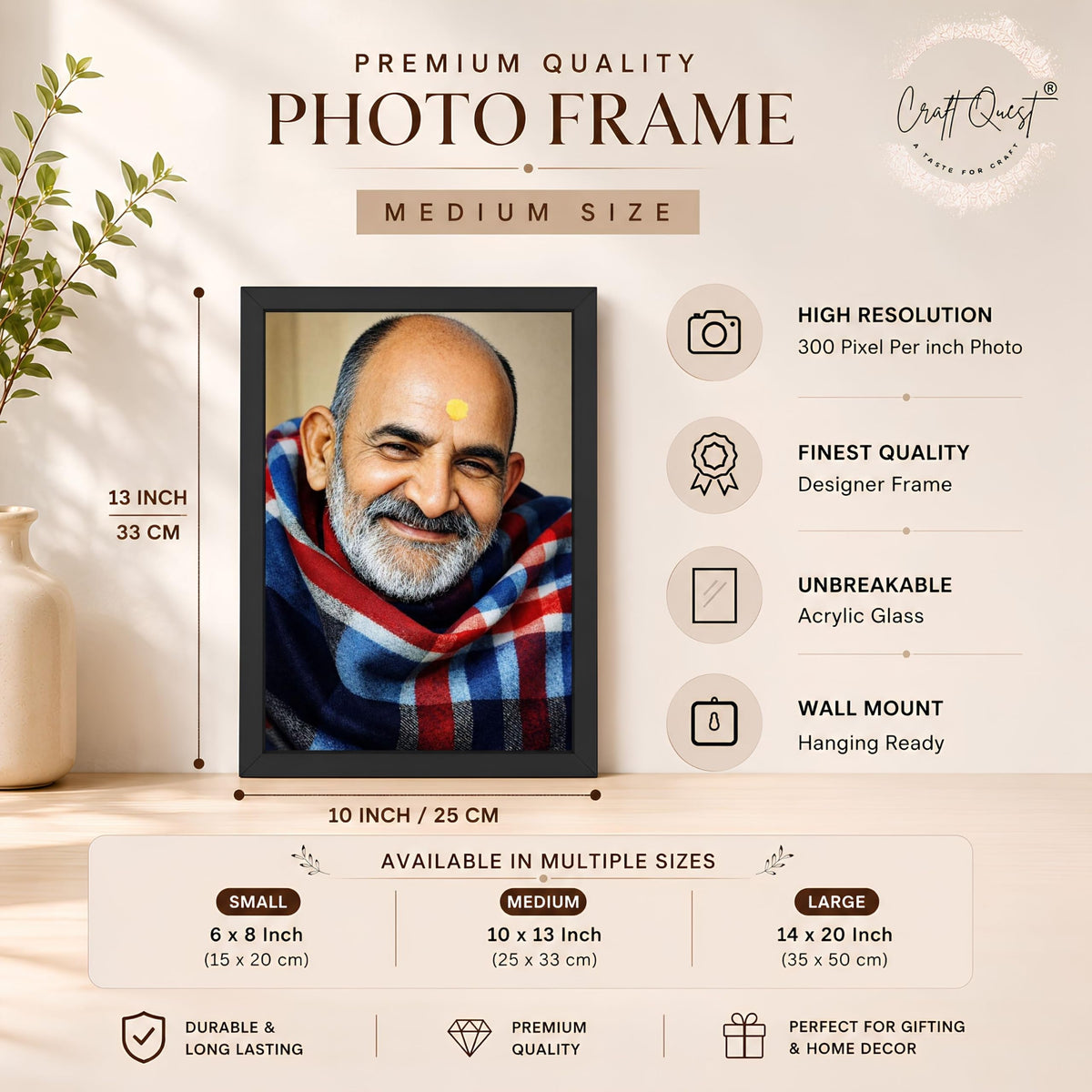 CRAFT QUEST Neeb Karori Baba/Neem Karoli Baba Graceful Smile Small Photo Frame