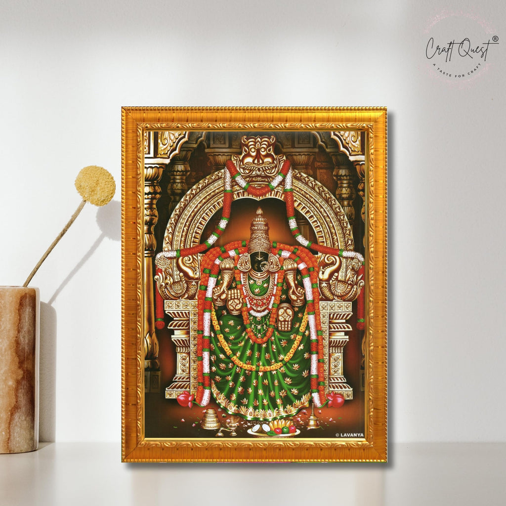 CRAFT QUEST Padmavati Devi Padmavathi Thayar Amman Wall Painting Photo Framed | South God Picture Frame for Home, Office, Temple & Gifting, Decor