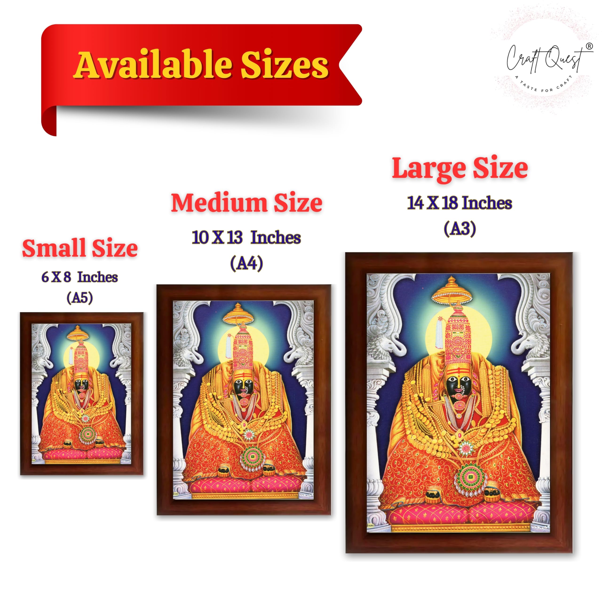 CRAFT QUESTTulja mata photo with frame, Tuljabhawani photo, Tuljapur, Religious Framed Painting