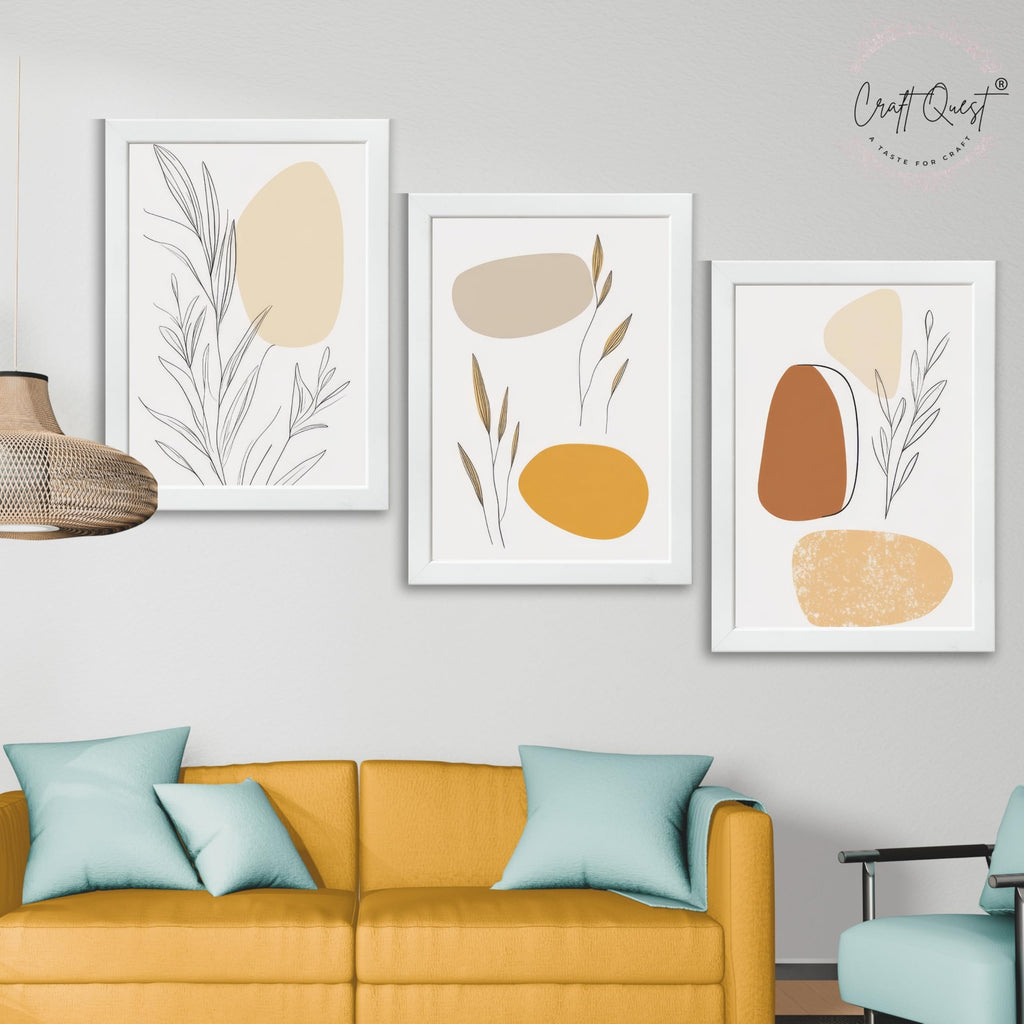 CRAFT QUEST Organic Abstract Wall Art Modern Art | Set of 3 Frames for Home Decoration | Ideal for Living Room, Bedroom & Offices