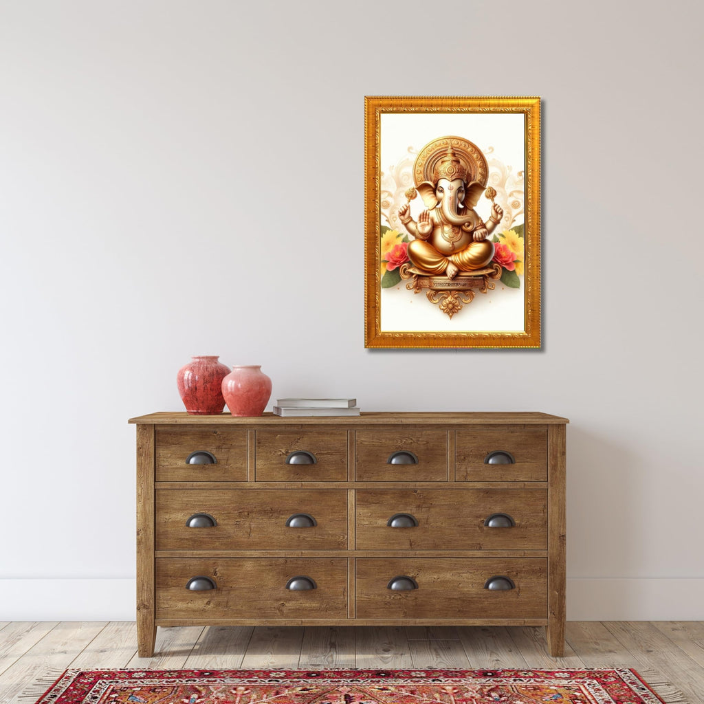 CRAFT QUEST Lord Ganesha Ganpati ji Modern Wall Art Painting With Frame For Pooja, Home and Office Decor,