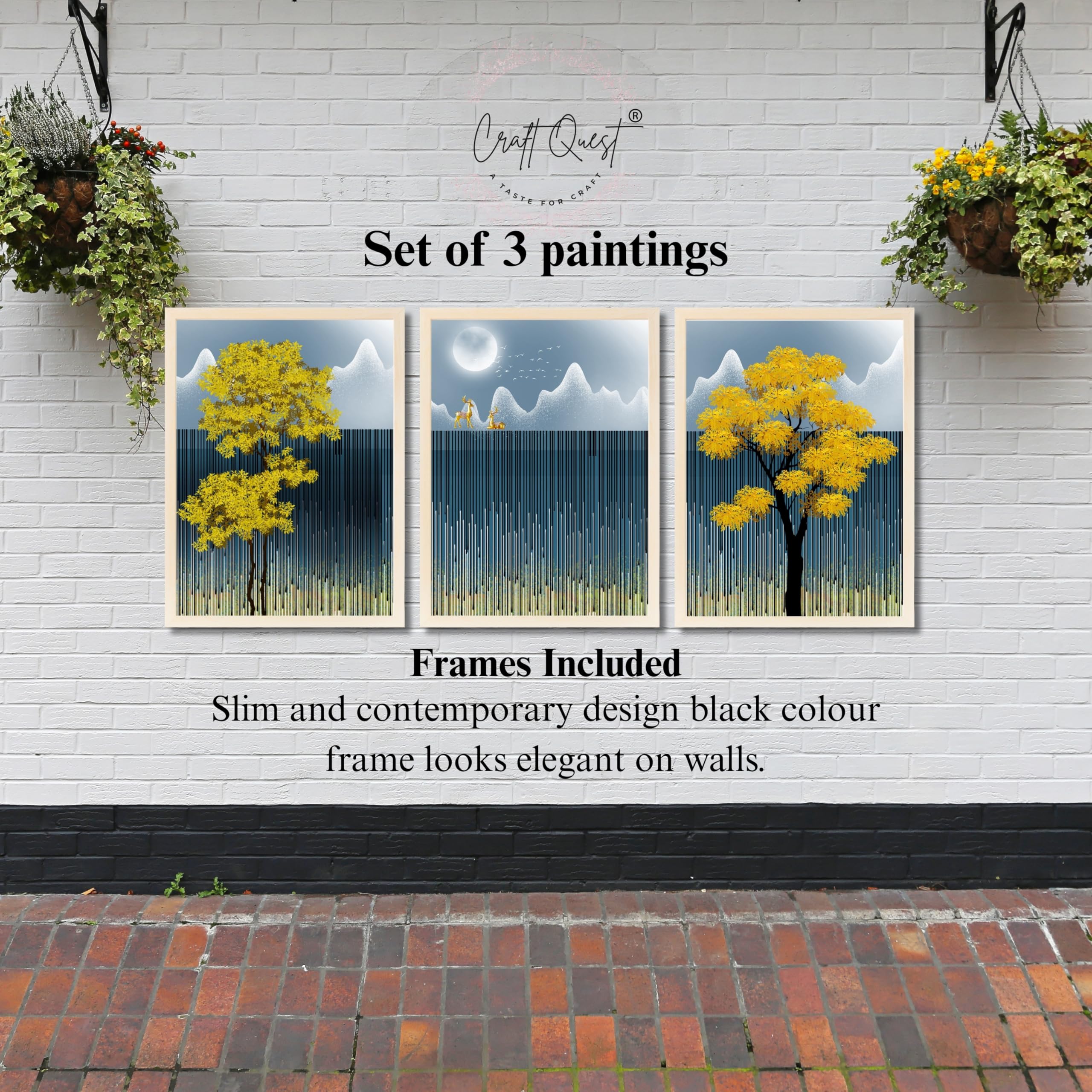 CRAFT QUEST Modern Abstract Blue Landscape Art | Set of 3 Frames for Home Decoration | Ideal for Living Room, Bedroom & Offices