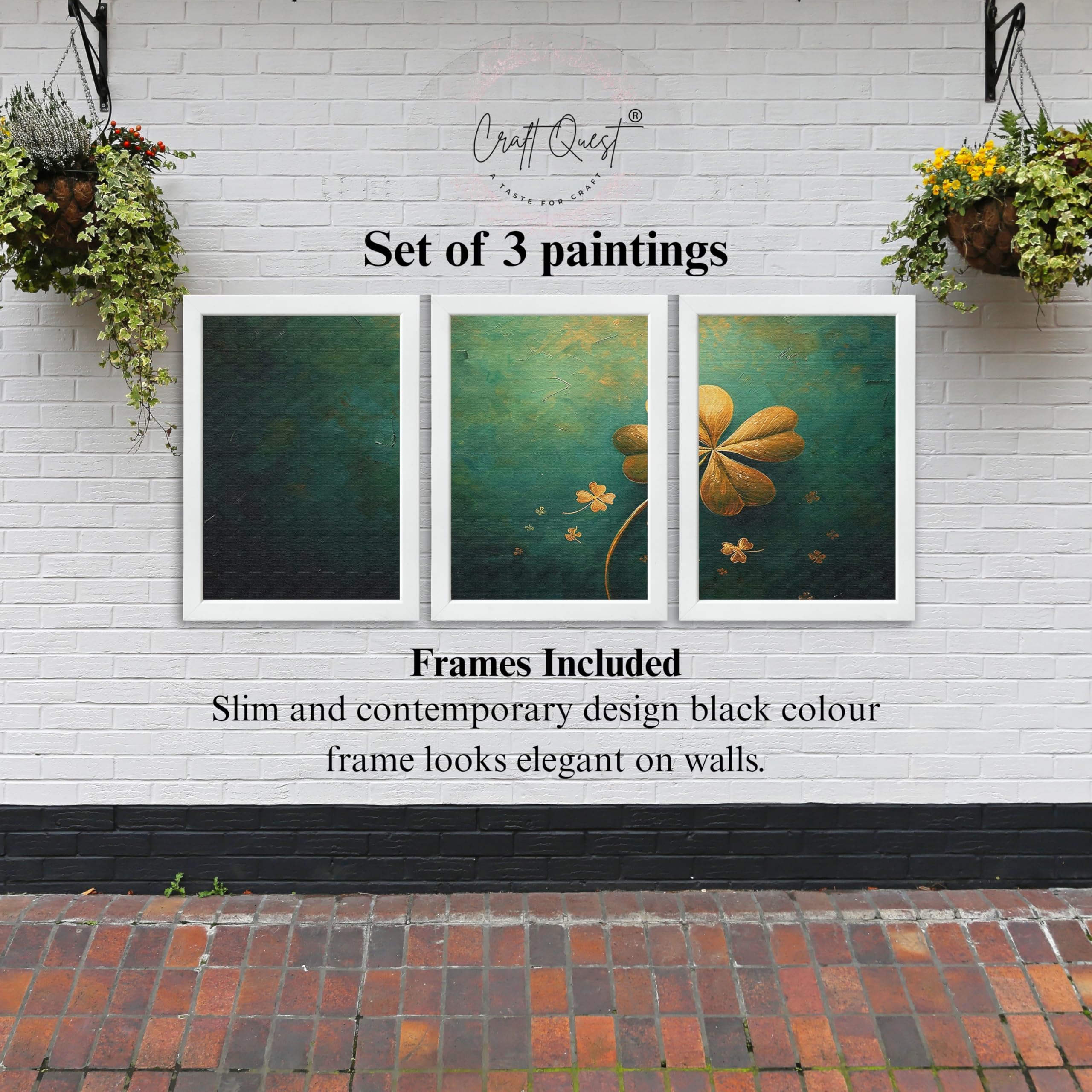 CRAFT QUEST Nature Inspired Flowers & Leaves Wall Art | Set of 3 Frames for Home Decoration | Ideal for Living Room, Bedroom & Offices