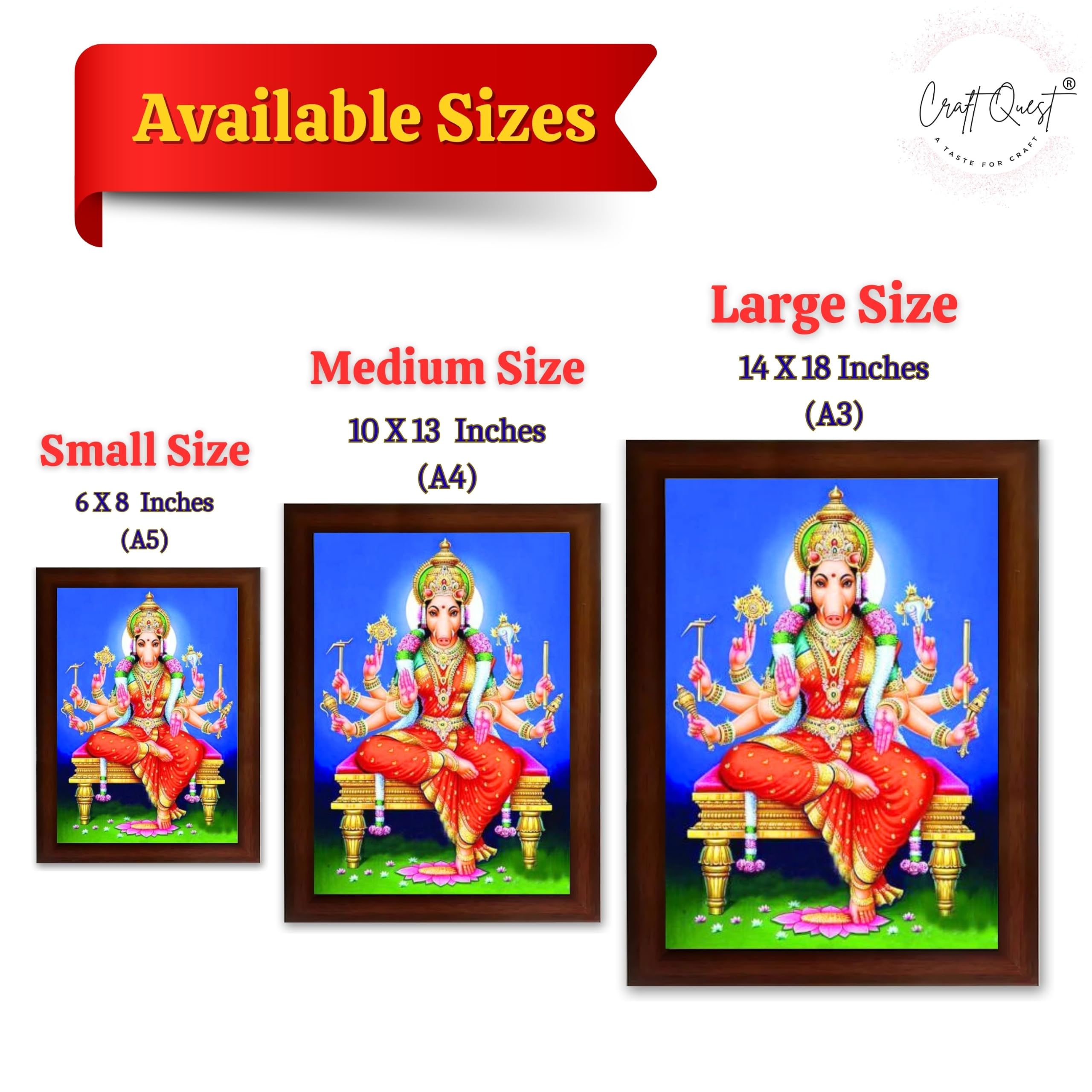 CRAFT QUEST Varahi Amman amma Photo Varahi Wall Painting Photo Frame With Acrylic Glass| South Devi God Frame for Home, Office, Temple & Gifting