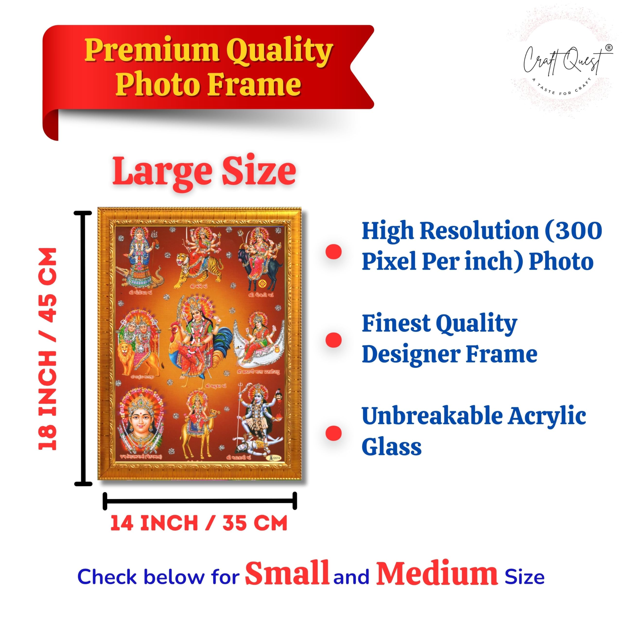 CRAFT QUEST Goddess Navdurga Durga MataJi Wall Painting Framed Home and Pooja Décor Item