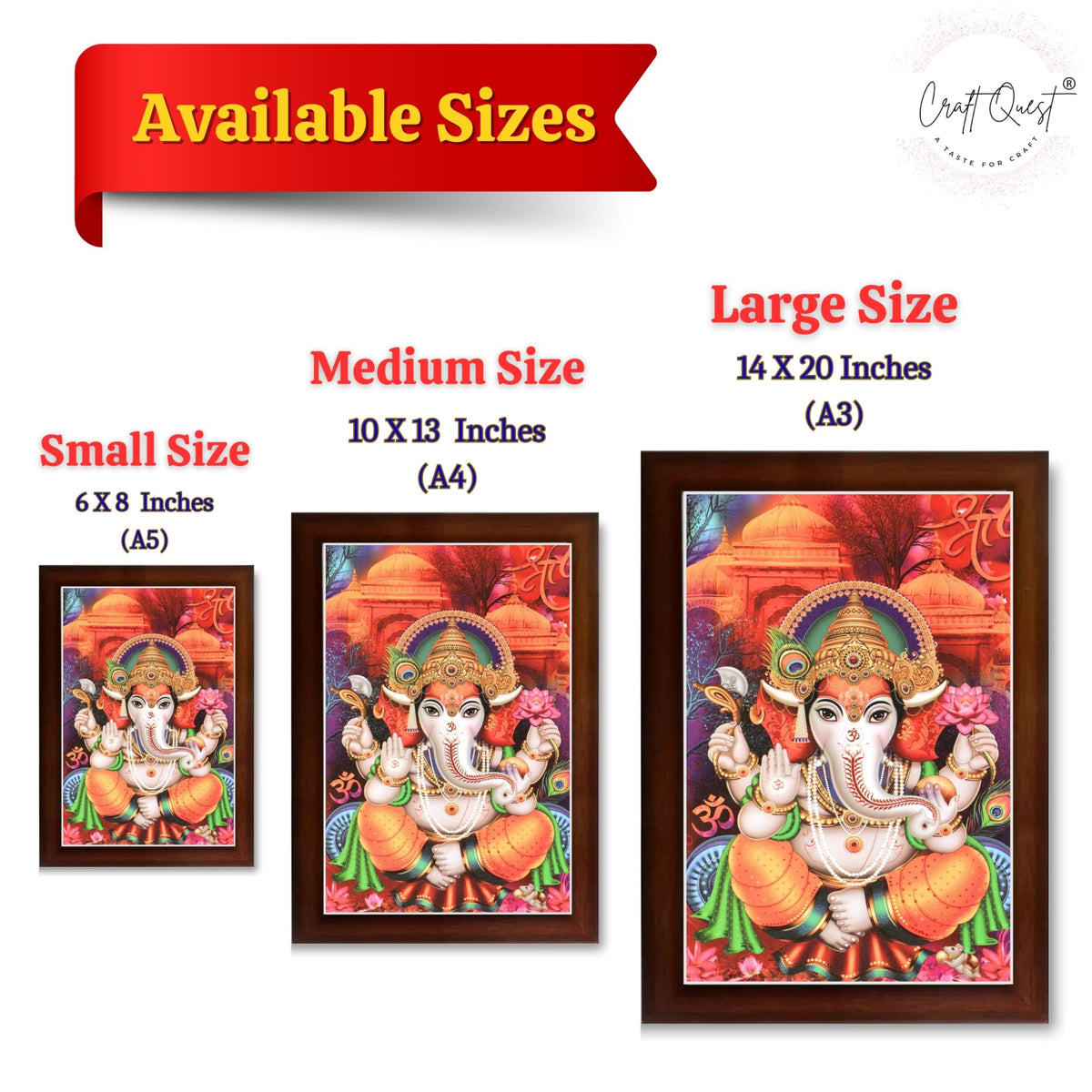 CRAFT QUEST Lord Ganesha Ganesh Ganpati Ganapathi Hanging Wall Painting Framed Home Decor