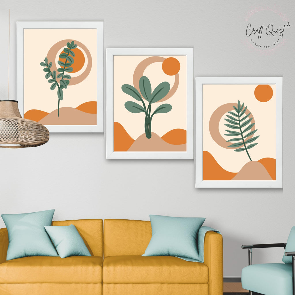 CRAFT QUEST Wall Art Decor Paintings | Set of 3 BOHO Wall Art Frames for Home Decoratio | Ideal for Living Room, Offices & Bedrooms