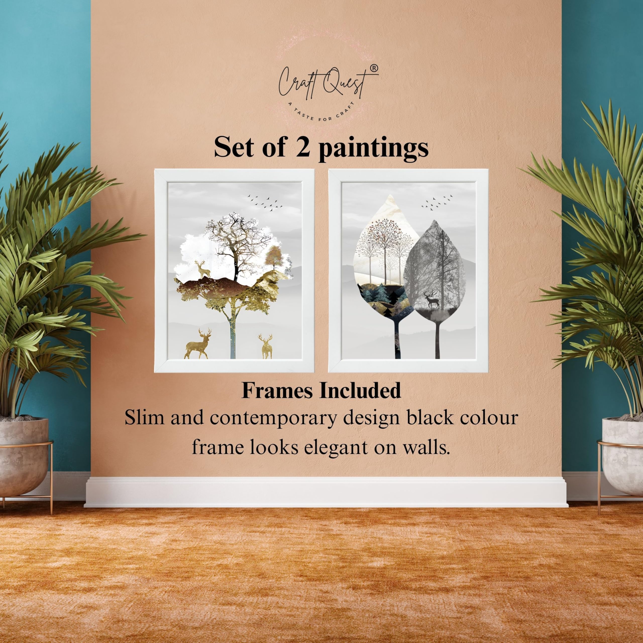 CRAFT QUEST Wall Art Decor Paintings | Set of 2 Modern art Wall Art Frames for Home Decoration | Ideal for Living Room, Bedroom & Office