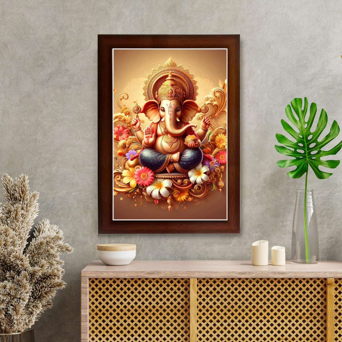 CRAFT QUEST Ganesh Ganesha Art Framed Painting Ready to Hang and Wall Home Decor