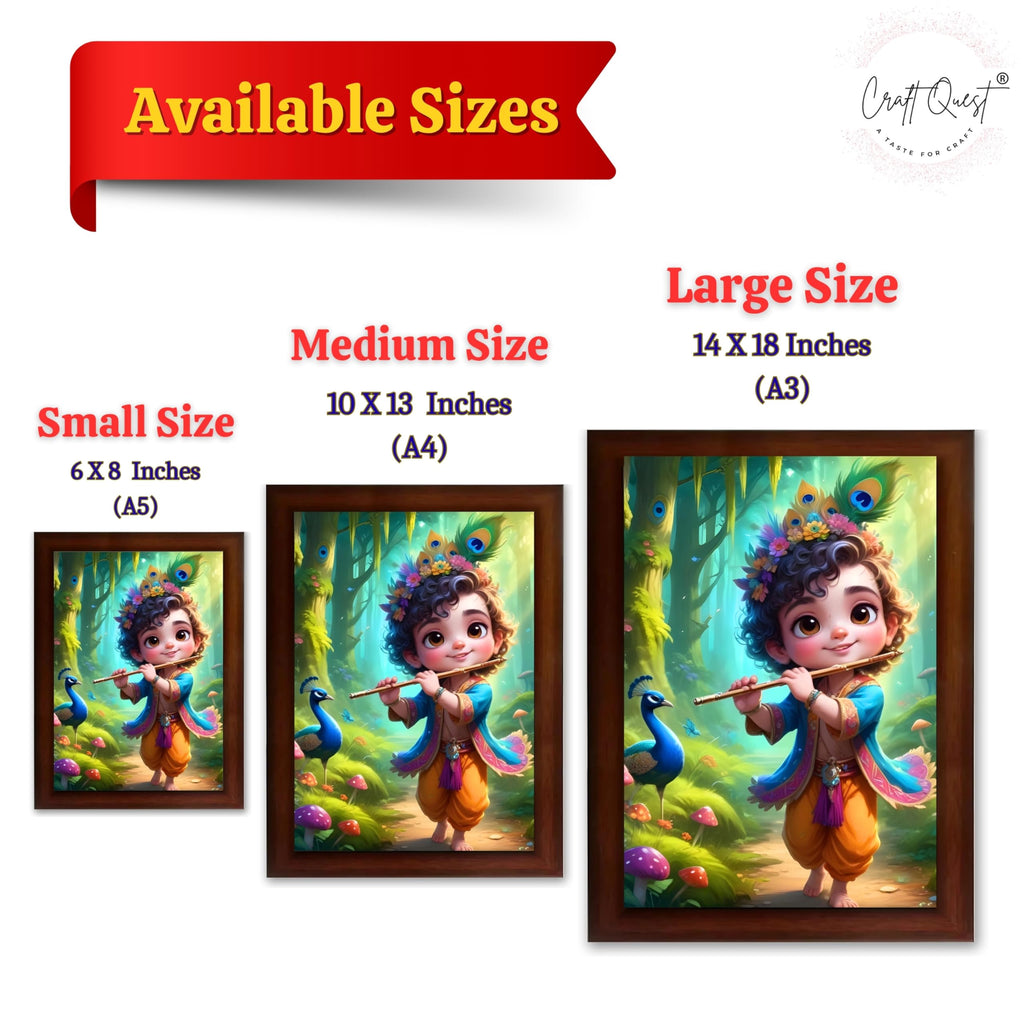 CRAFT QUEST Cute Little Krishna Frame | Bal Gopal HD Painting | Home Temple, Office Desk, Wall Décor Item