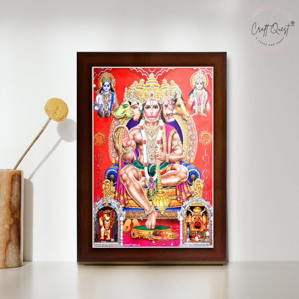 CRAFT QUEST Panchmukhi Hanuman JI | Bajrangbali Religious Photo frame Home Decorative Item Synthetic Wood