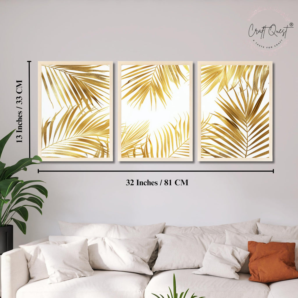 CRAFT QUEST Nature Inspired Abstract Plants Geometry Wall Art | Set of 3 Frames for Home Decoration | Ideal for Living Room, Bedroom & Offices