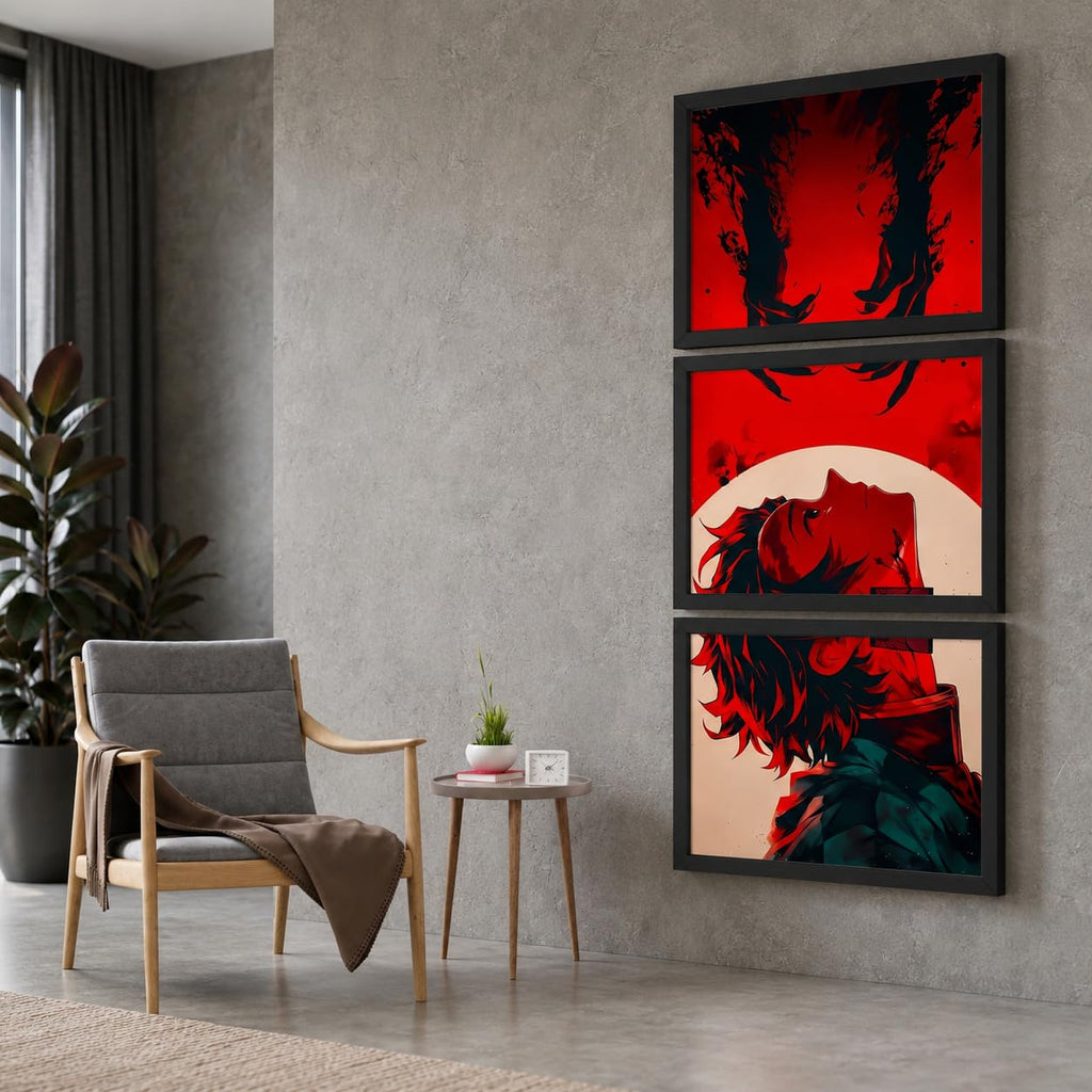 VENUXE ARTS Set Of 3 Anime Characters Wall Framed |Anime Characters Framed Poster for Living Room Bedroom Gaming Room Studio Wall Decor