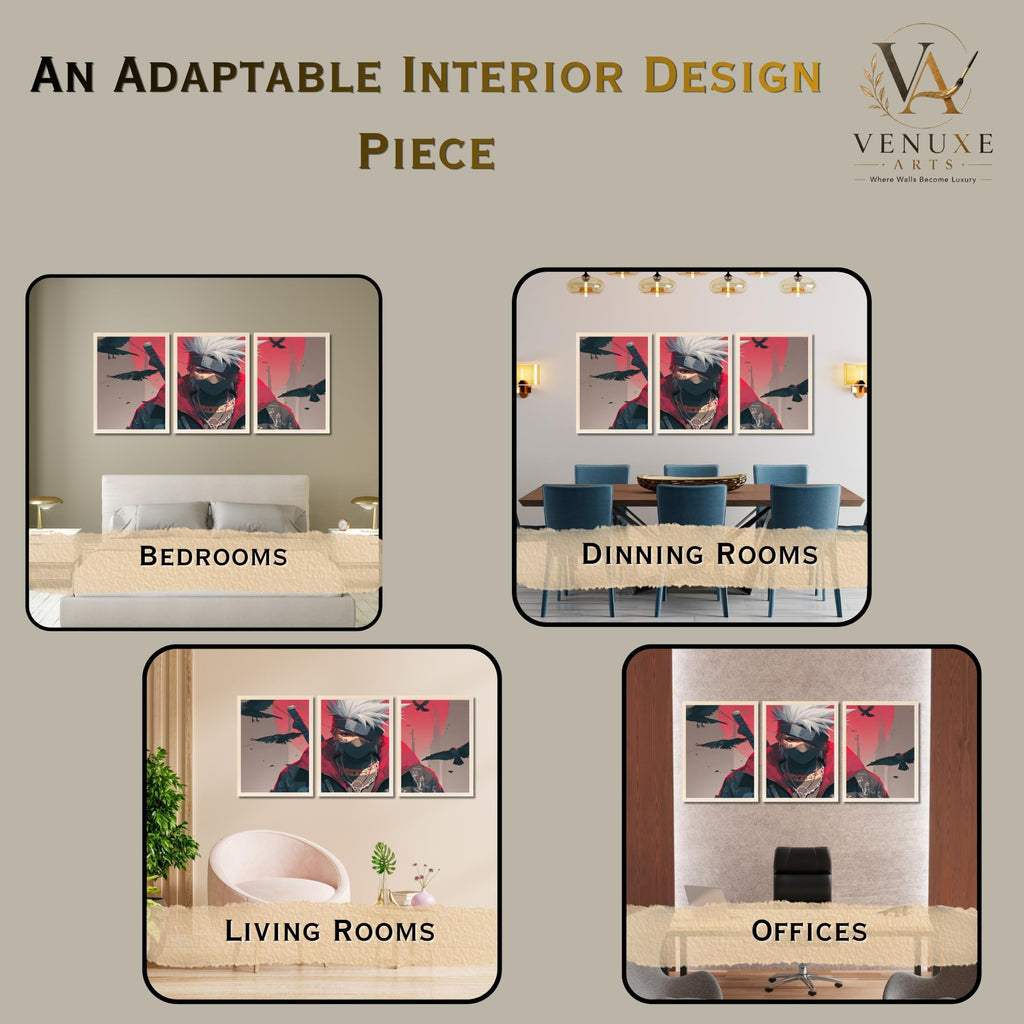 VENUXE ARTS Set Of 3 Anime Characters Wall Framed |Anime Characters Framed Poster for Living Room Bedroom Gaming Room Studio Wall Decor