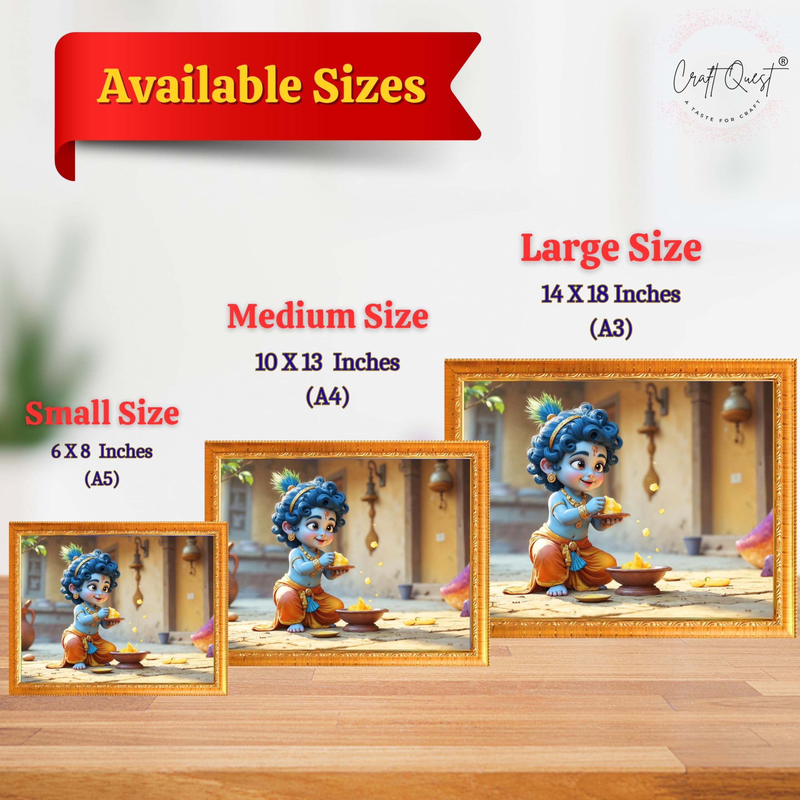CRAFT QUEST Shri Bal Gopal Painting | Baby Krishna Photo Frame | Krishna Photo Frames for Walls, Home, Living Room and Home Décor