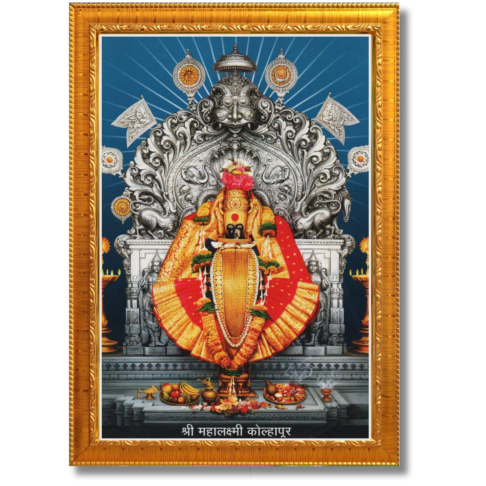 CRAFT QUEST Goddess MahaLakshmi Devi Kolhapur Wall Painting Frame with Acrylic glass Home Decor