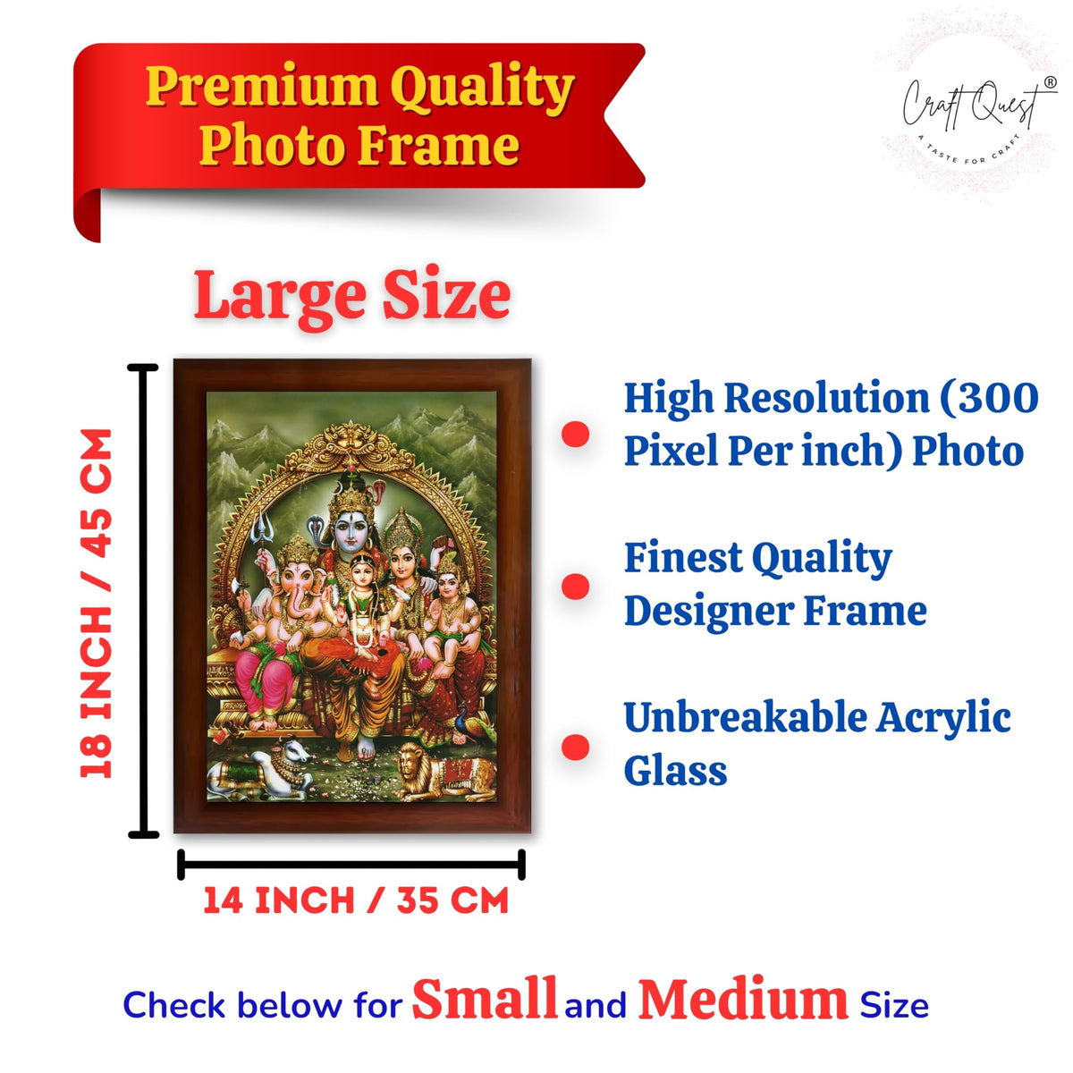 CRAFT QUEST Shiv Parivar Photo Frame | Bhole Nath parivar | | Hindu God Spiritual Framed | Ideal for Home, Office, Temple & Puja Room, Wall Decor