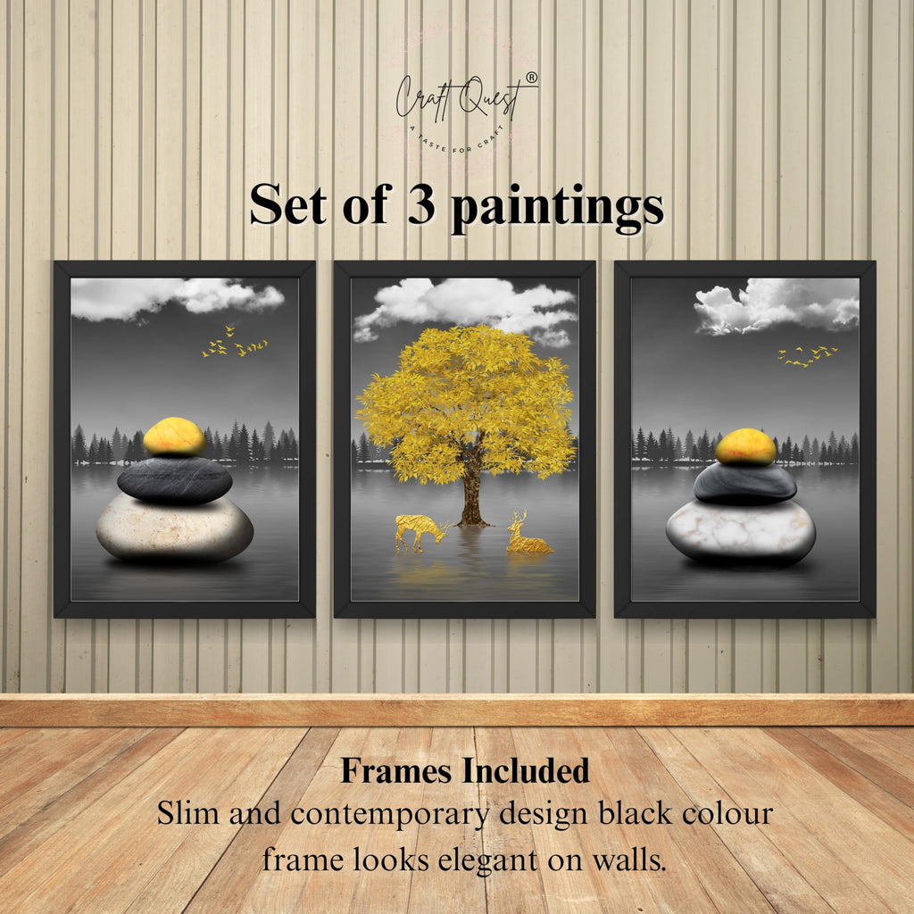 CRAFT QUEST Modern Art Geometric Landscapes Wall Art | Set of 3 Frames for Home Decoration | Ideal for Living Room, Bedroom & Offices