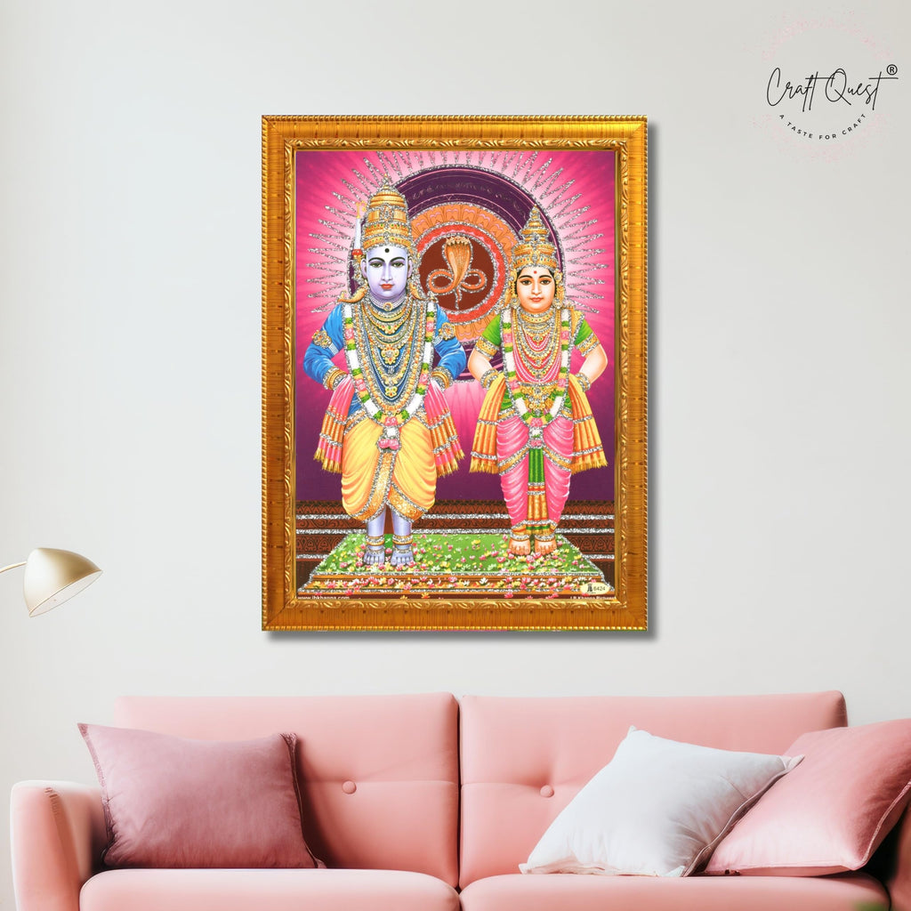 CRAFT QUEST Shri Vitthal Rukmini Photo Frame with Acrylic Sheet Wall Hanging/Gift/Temple/puja Room/Home Decor Frame Item