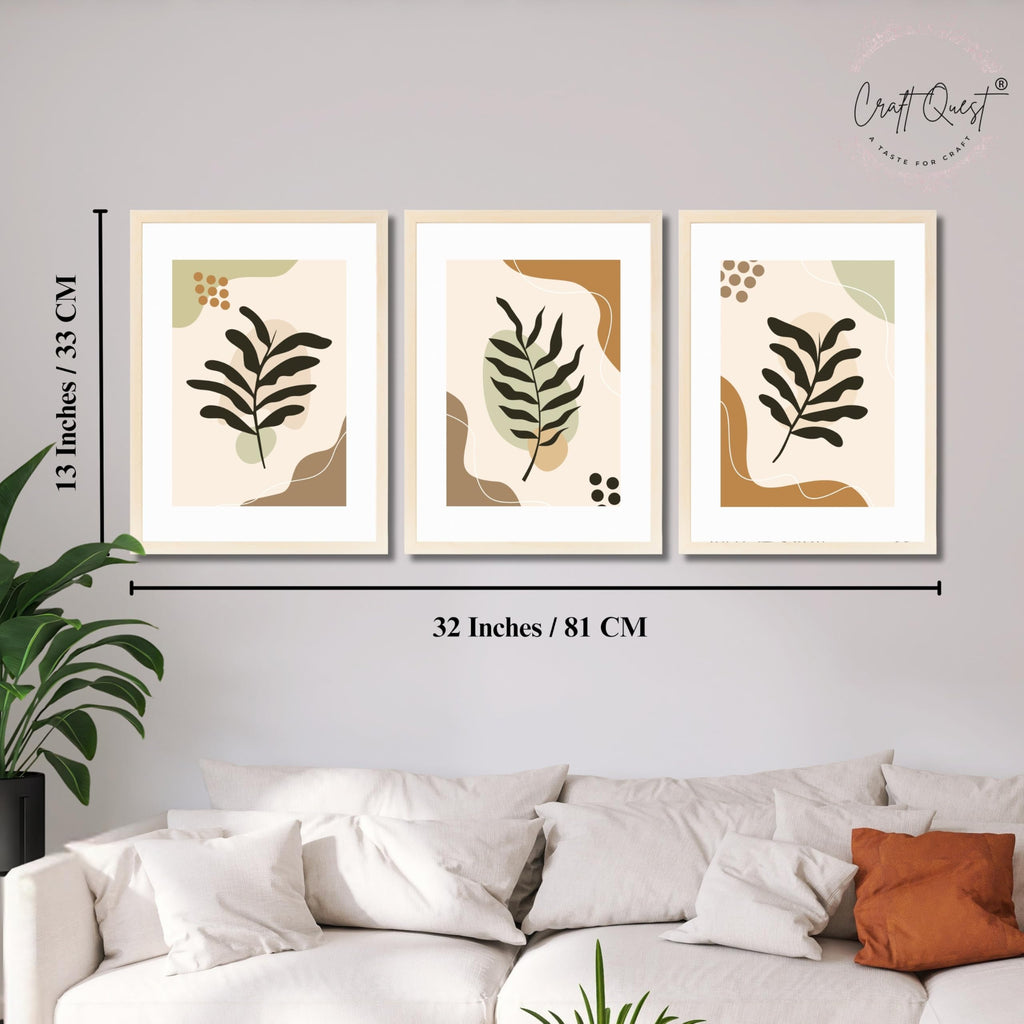 CRAFT QUEST Wall Art Decor Paintings | Set of 3 BOHO Wall Art Frames for Home Decoratio | Ideal for Living Room, Offices & Bedroom