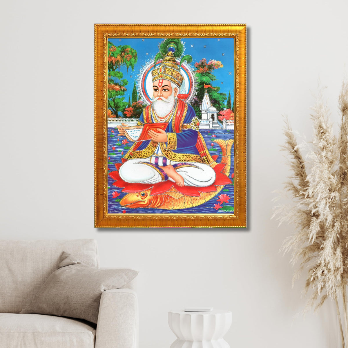 CRAFT QUEST Sindhi Lord Jhulelal/lal Sai Vishnu Avtar/Sindhi God Religious Golden Photo Frame For Mandir And Wall Decor | Best Gifting Option |