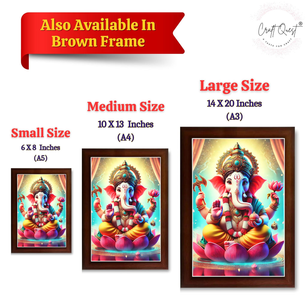 CRAFT QUEST Lord Ganesha Ji Laminated God Photo Frame Wall Decor Mandir Pooja Poster Religious Painting Home Office Gift GA-219