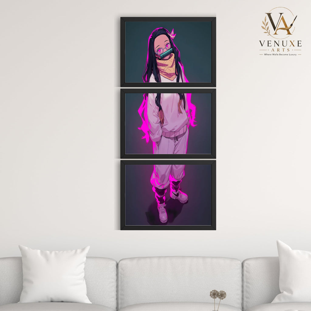 VENUXE ARTS Set Of 3 Anime Characters Wall Framed |Anime Characters Framed Poster for Living Room Bedroom Gaming Room Studio Wall Decor
