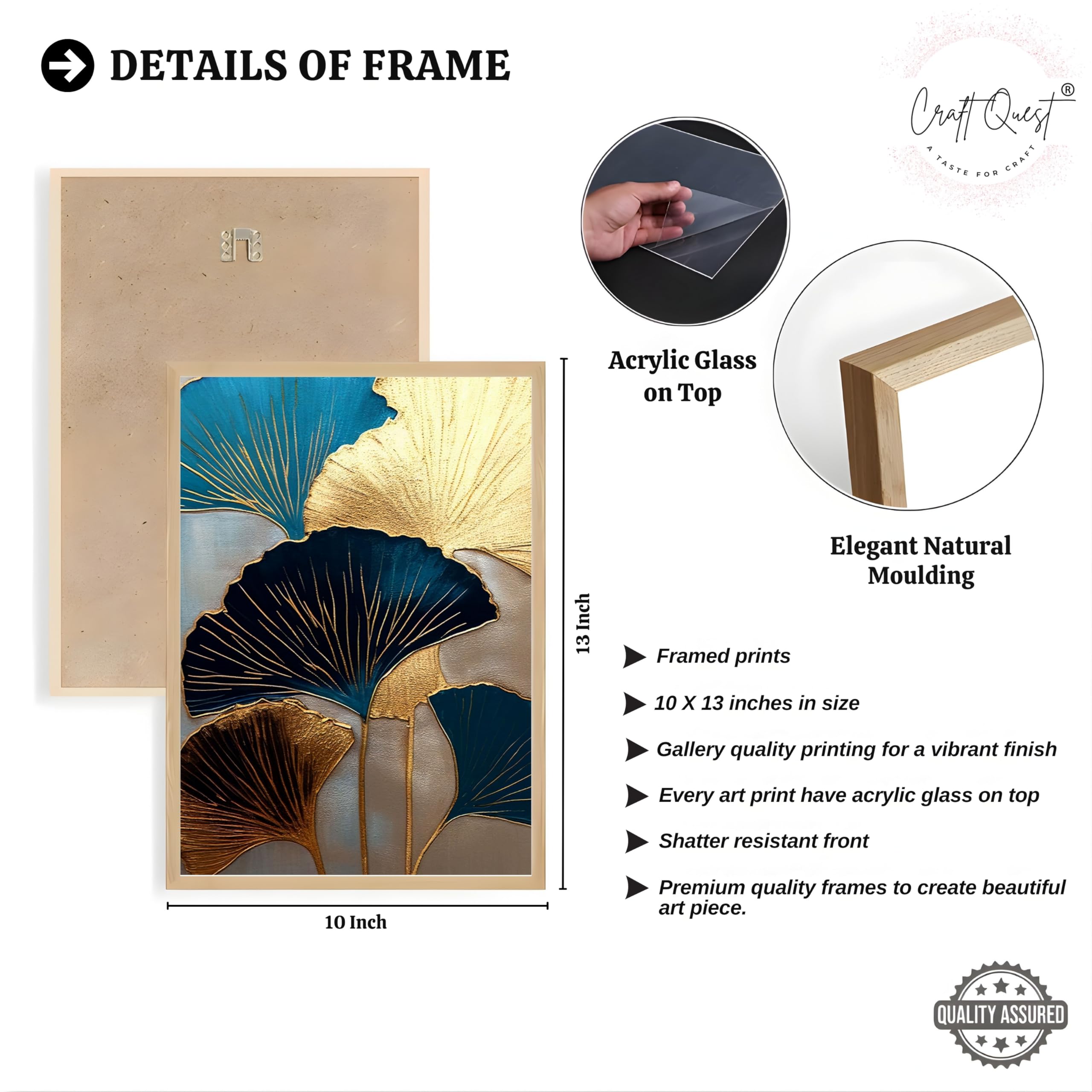 CRAFT QUEST Modern Art Abstract Aureate Geometry Wall Art | Set of 3 Frames for Home Decoration | Ideal for Living Room, Bedroom & Offices
