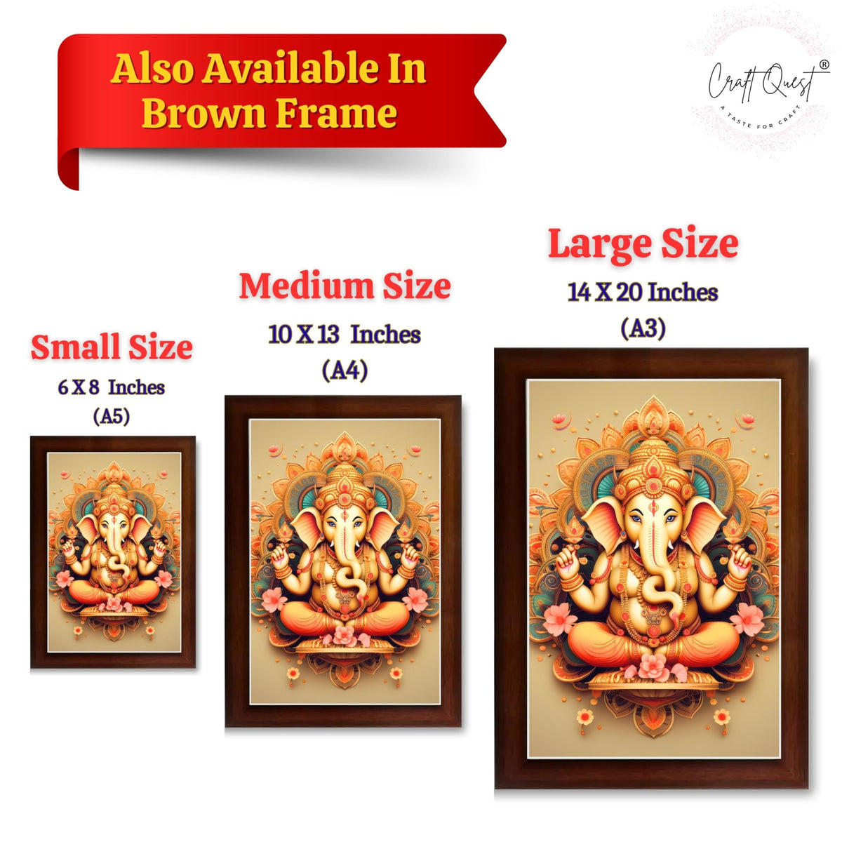 CRAFT QUEST Lord Ganesh ji Wall Hanging Frame for Living Room, Pooja Room Décor GA-216
