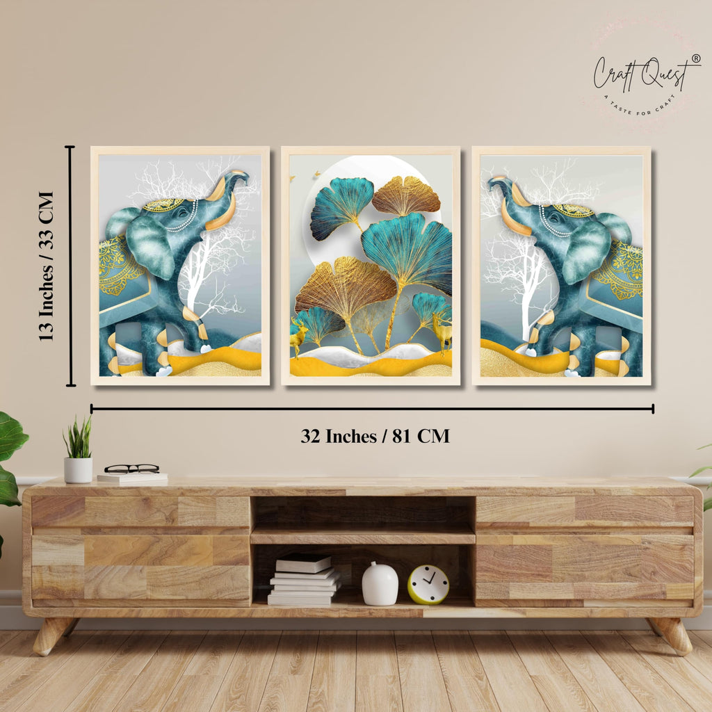 CRAFT QUEST Modern Art Flowers Abstract Wall Art | Set of 3 Frames for Home Decoration | Ideal for Living Room, Bedroom & Offices