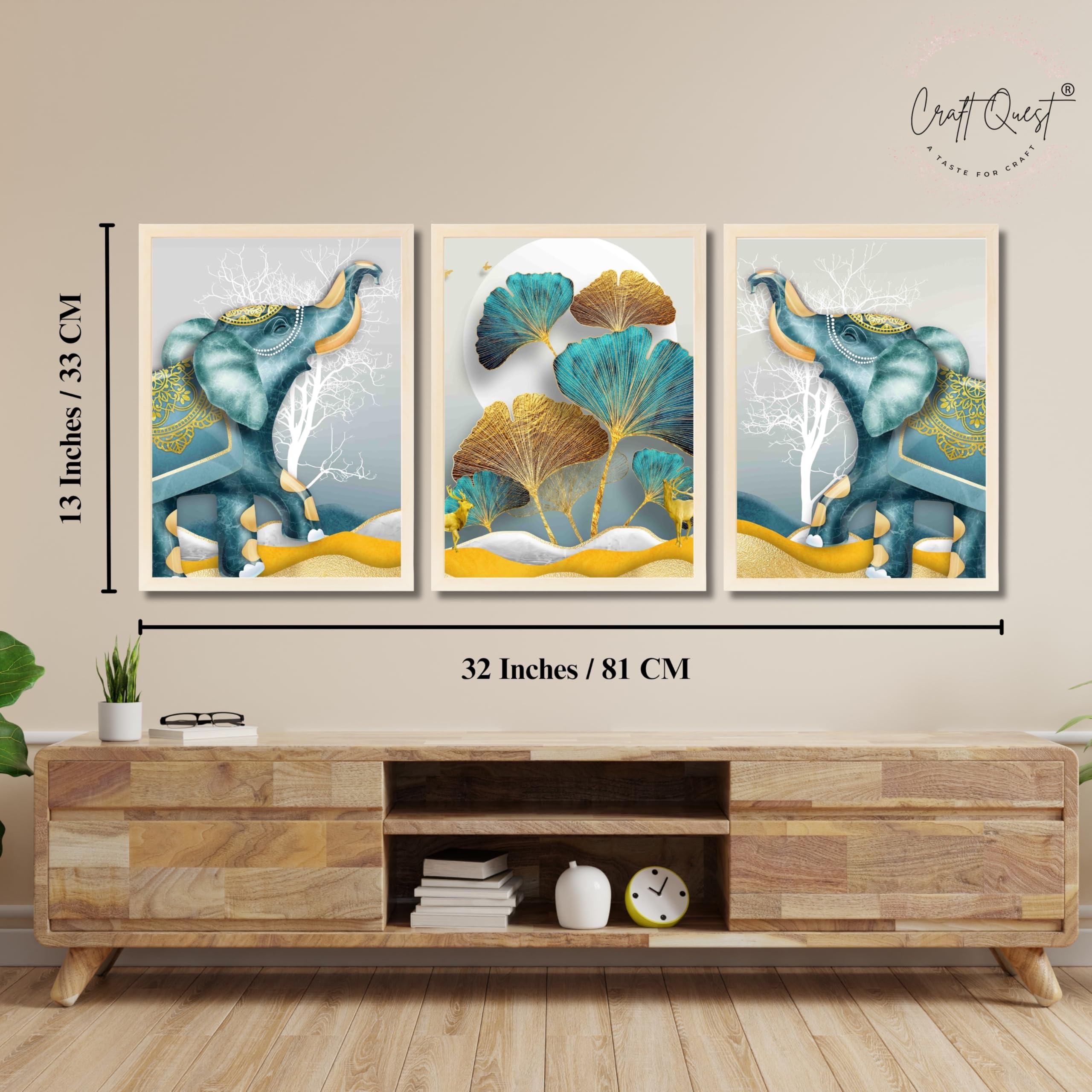 CRAFT QUEST Modern Art Flowers Abstract Wall Art | Set of 3 Frames for Home Decoration | Ideal for Living Room, Bedroom & Offices