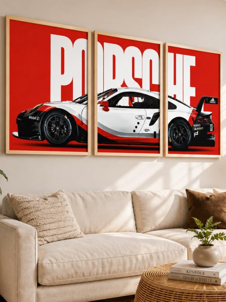 VENUXE ARTS Set Of 3 Big Sports Cars Framed Posters Gift Items for Boys Room Wall Decoration Bedroom Living Room Office Studio Décor | Car Poster Frame for Wall Décor