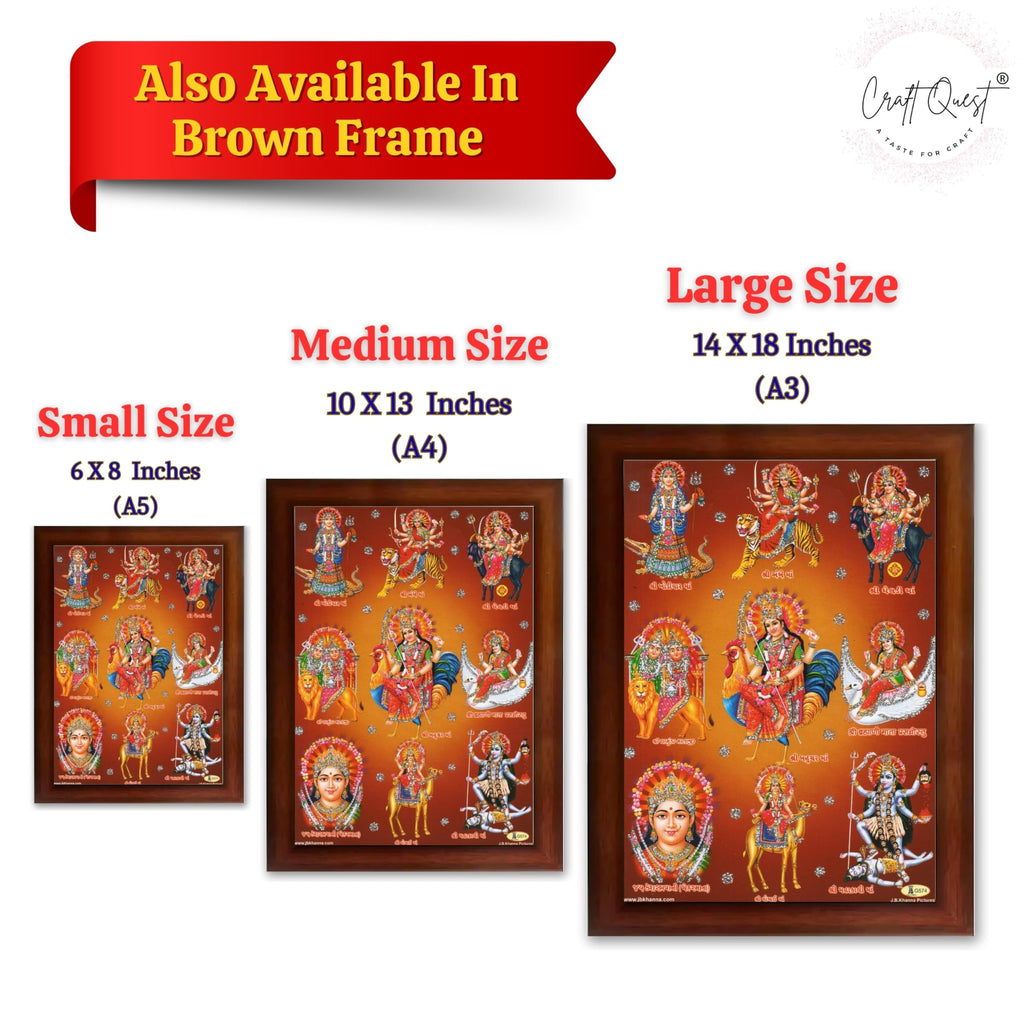 CRAFT QUEST Goddess Navdurga Durga MataJi Wall Painting Framed Home and Pooja Décor Item