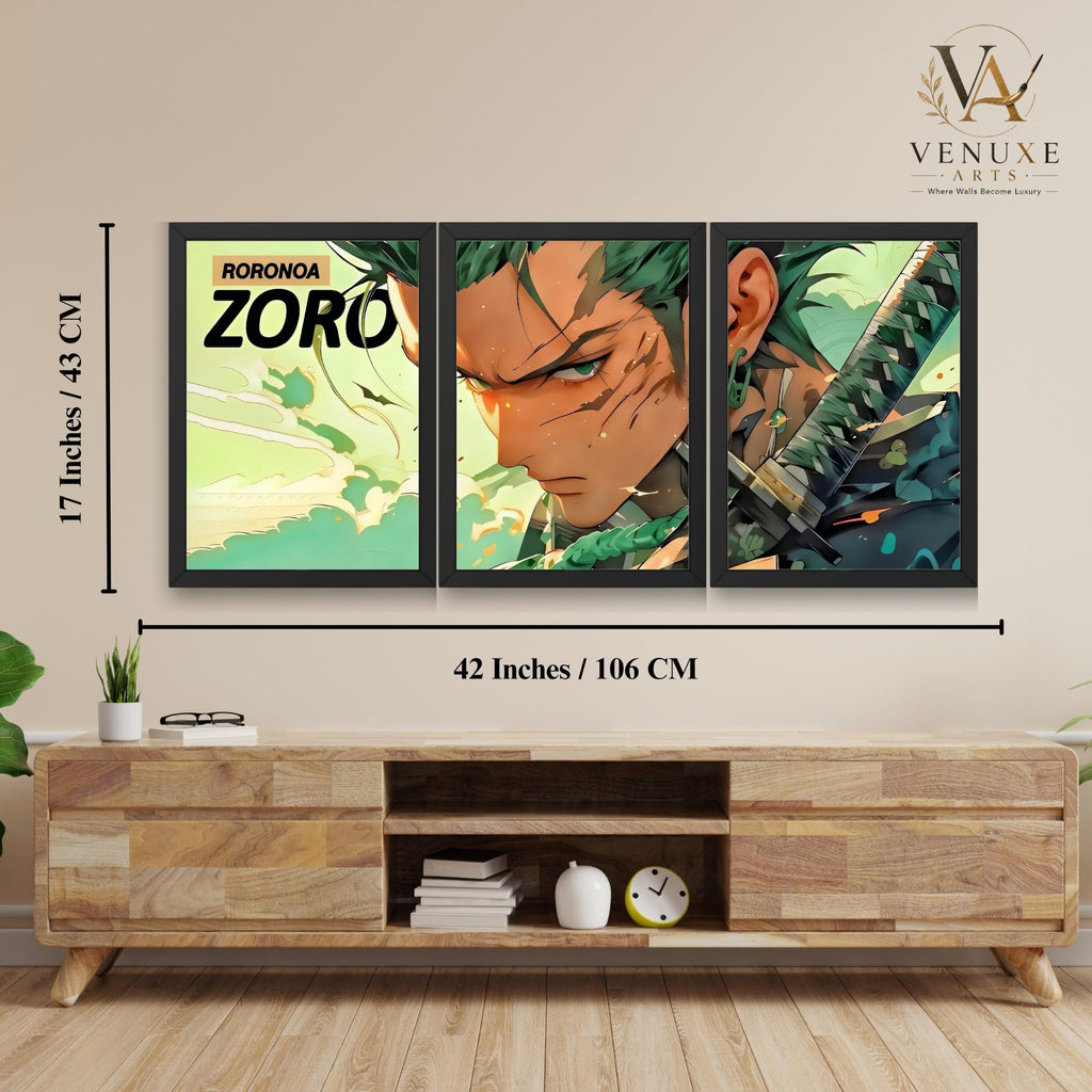 VENUXE ARTS Set Of 3 Anime Characters Wall Framed |Anime Characters Framed Poster for Living Room Bedroom Gaming Room Studio Wall Decor