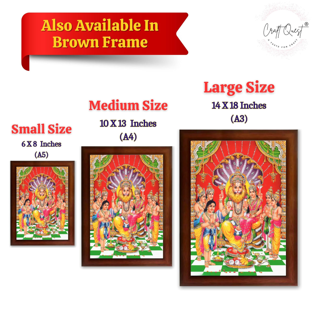 CRAFT QUEST Narasimha Swamy Lakshmi Narsingh Bhagwan Photo Framed | Acrylic Glass, Lightweight | Ideal for Home, Office, Temple & Puja Room, Wall Decor