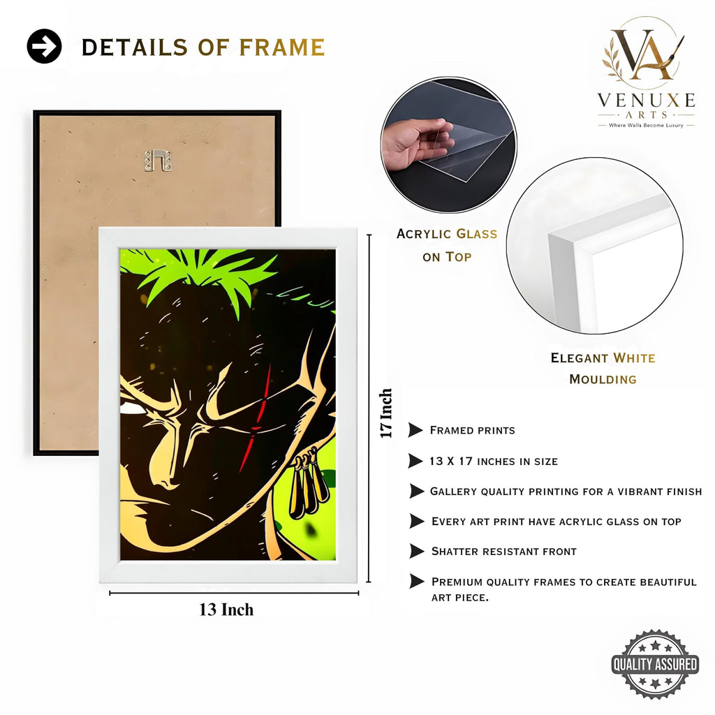 VENUXE ARTS Set Of 3 Anime Characters Wall Framed |Anime Characters Framed Poster for Living Room Bedroom Gaming Room Studio Wall Decor
