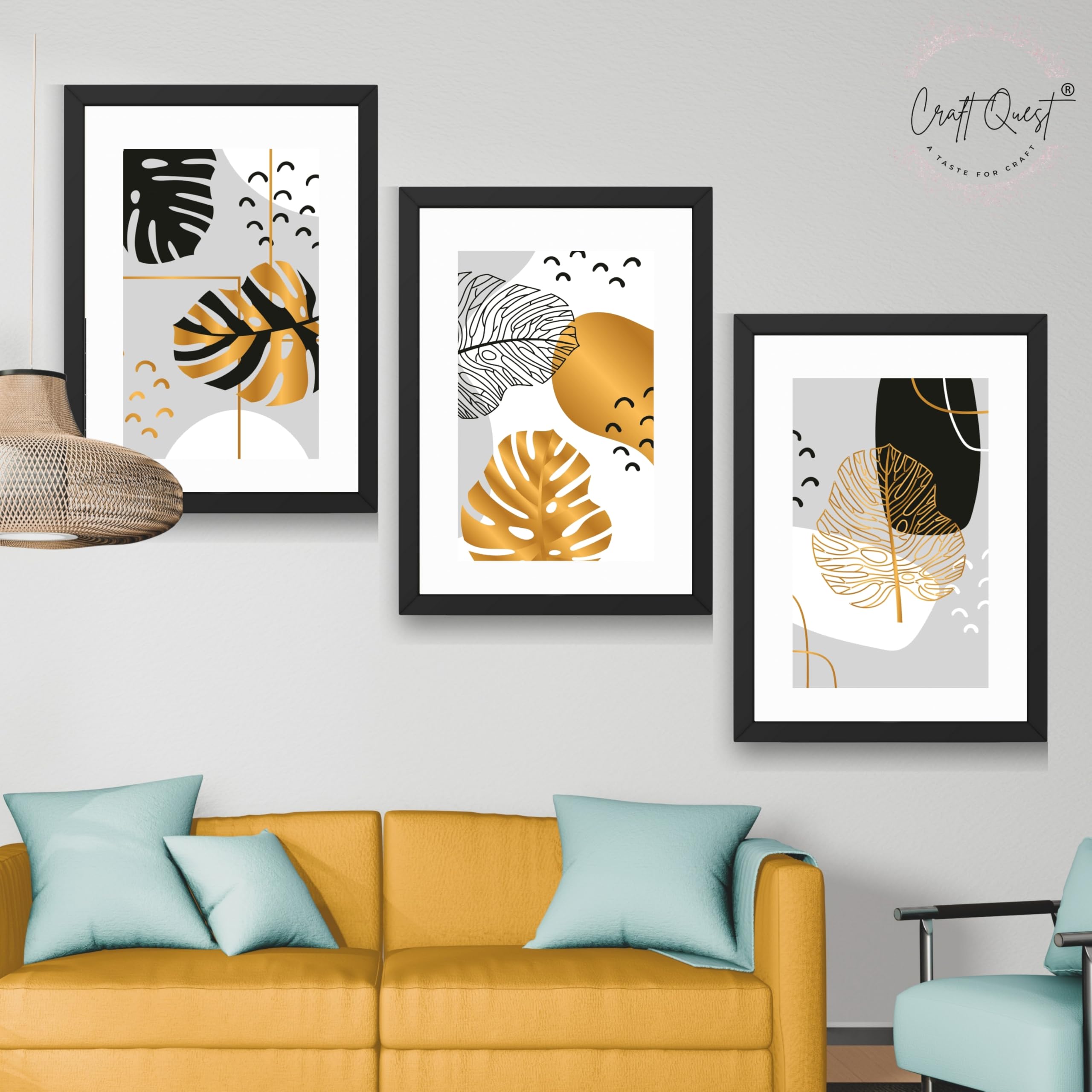 CRAFT QUEST Wall Art Decor Paintings | Set of 3 Abstract Wall Art Frames for Home Decoration | Ideal for Living Room, Bedrooms & Offices